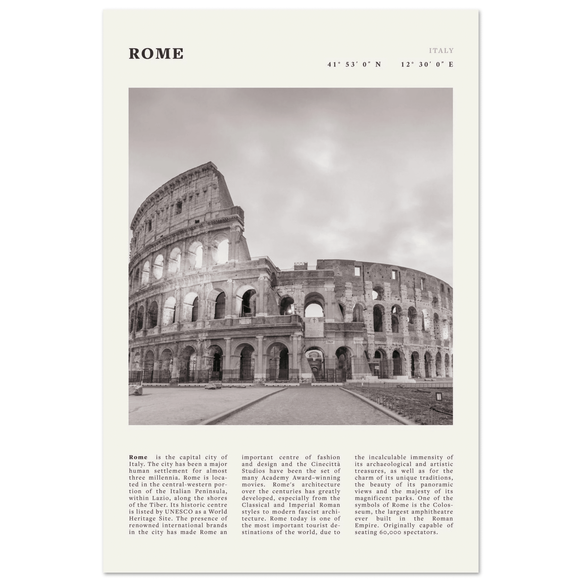Rome Poster | Black & White Colosseum Wall Art | Italy Travel Print | Roman Decor - Evergreen Posters