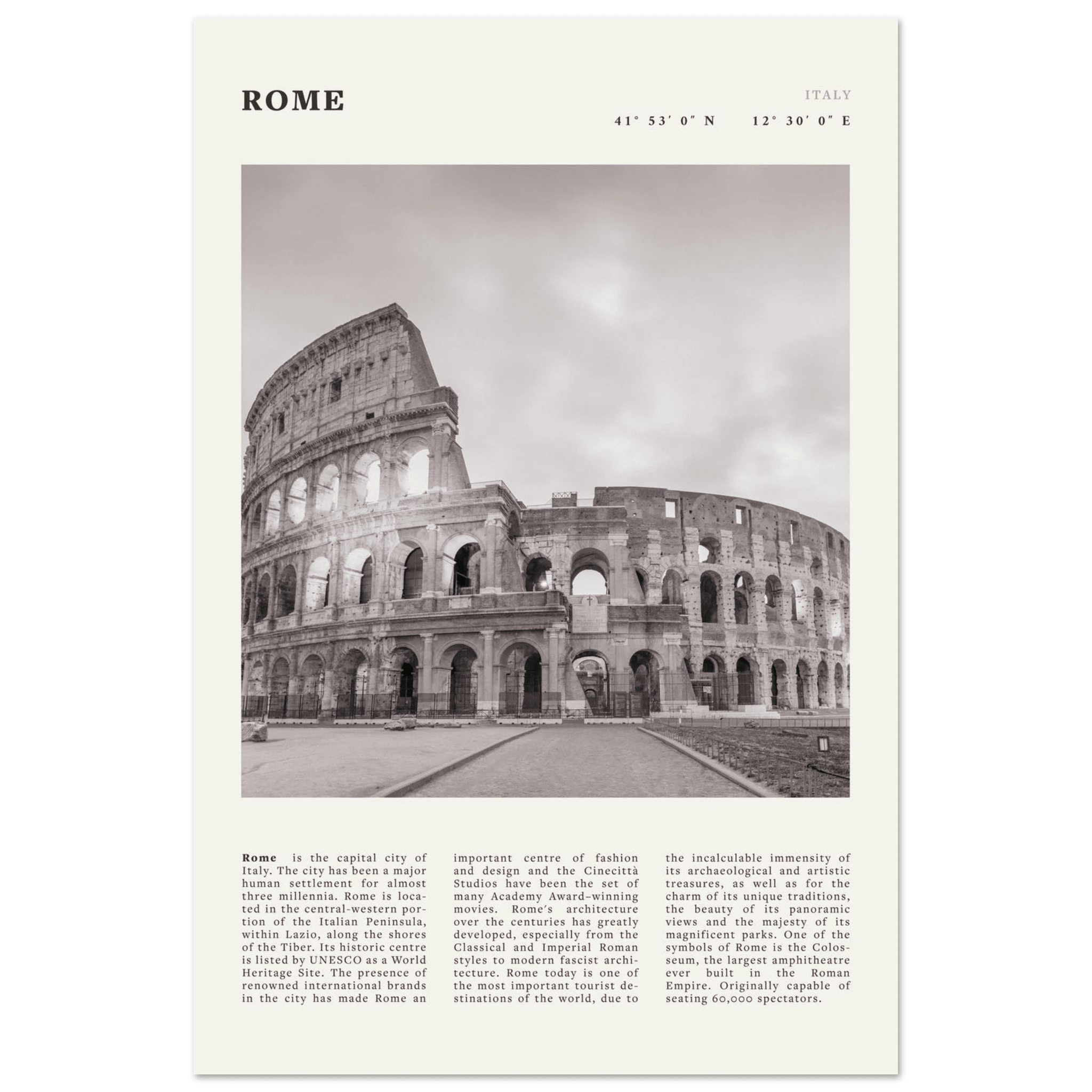 Rome Poster | Black & White Colosseum Wall Art | Italy Travel Print | Roman Decor - Evergreen Posters