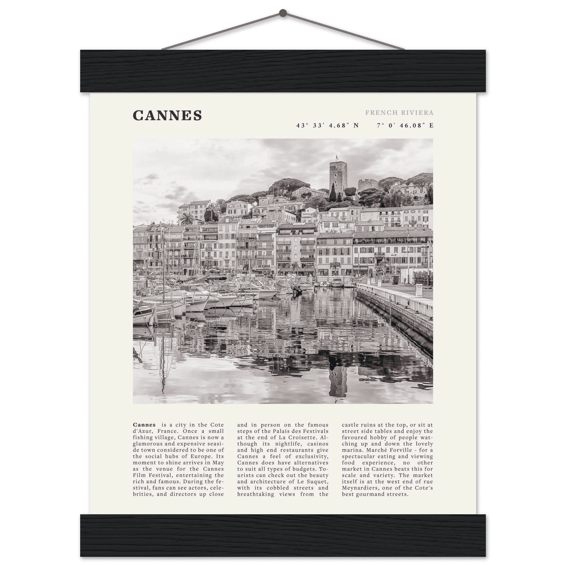 Cannes Poster | Black & White French Riviera Wall Art | France Travel Print - Evergreen Posters