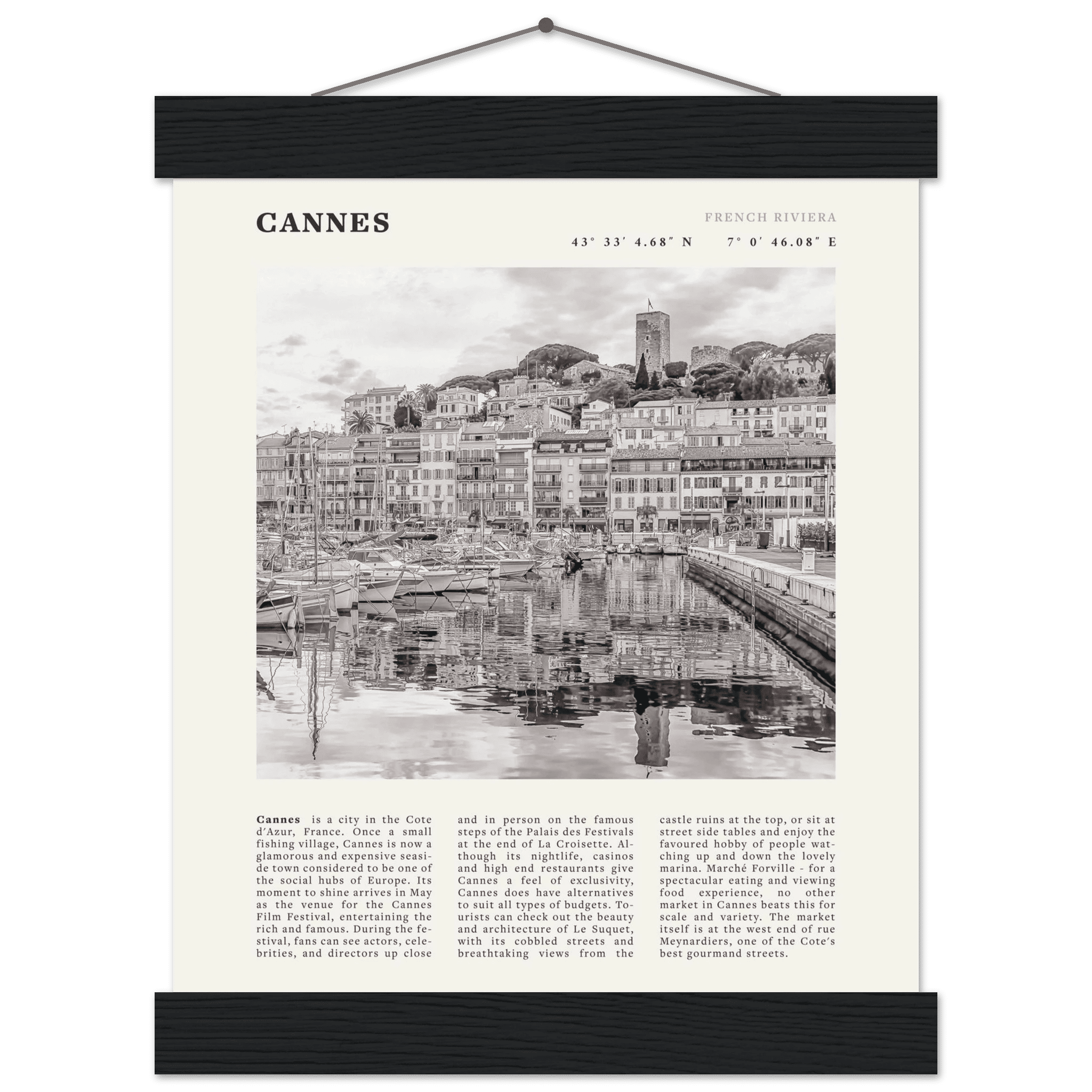 Cannes Poster | Black & White French Riviera Wall Art | France Travel Print - Evergreen Posters