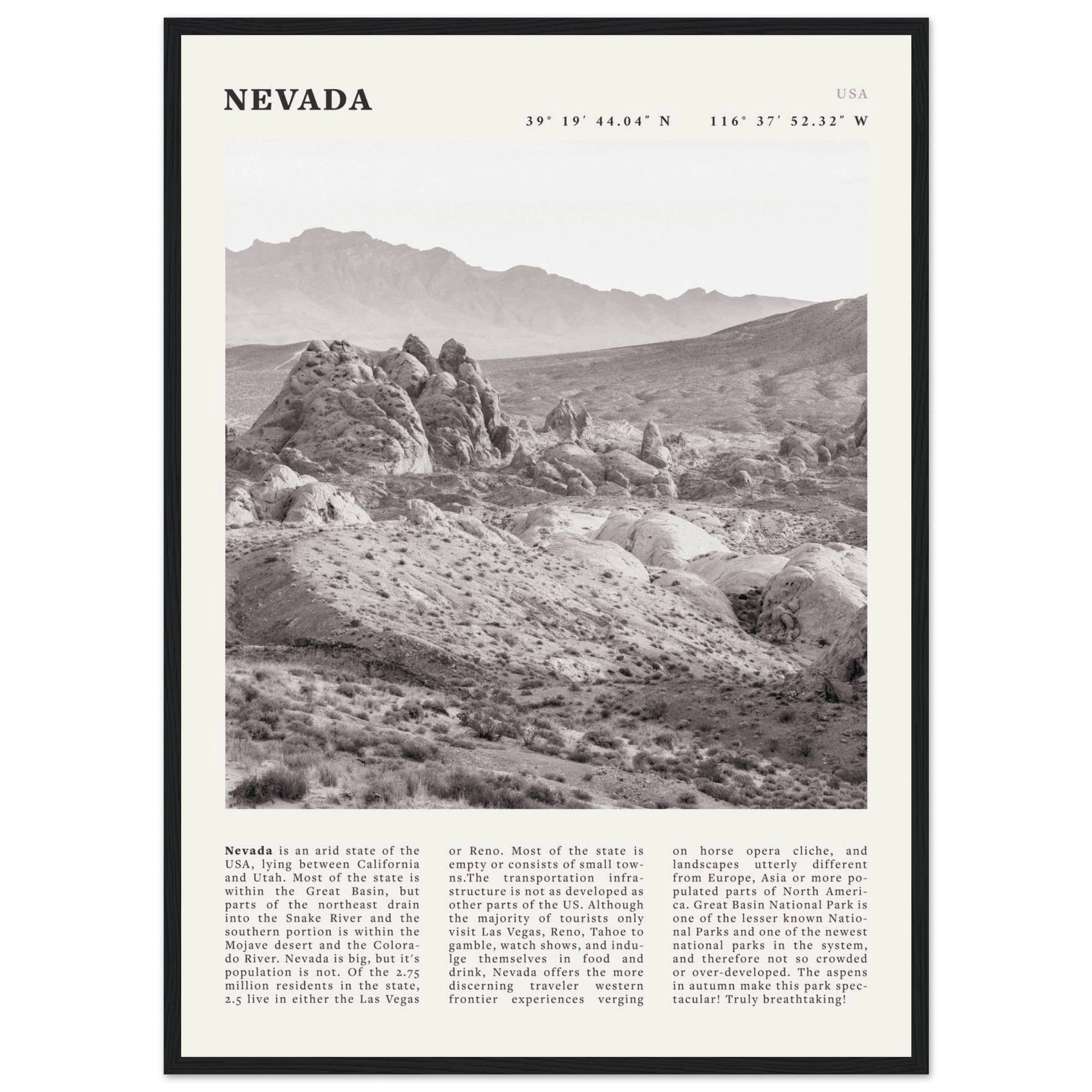 Nevada Poster | Black & White Desert Landscape Wall Art | USA Travel Print Decor - Evergreen Posters