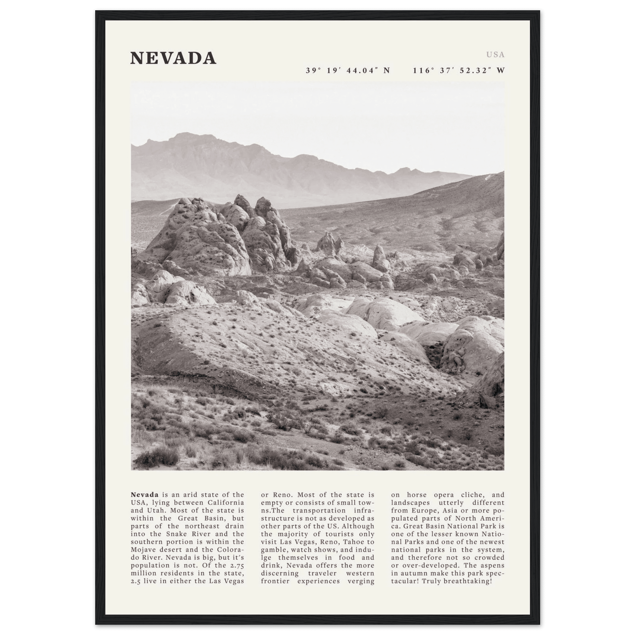 Nevada Poster | Black & White Desert Landscape Wall Art | USA Travel Print Decor - Evergreen Posters