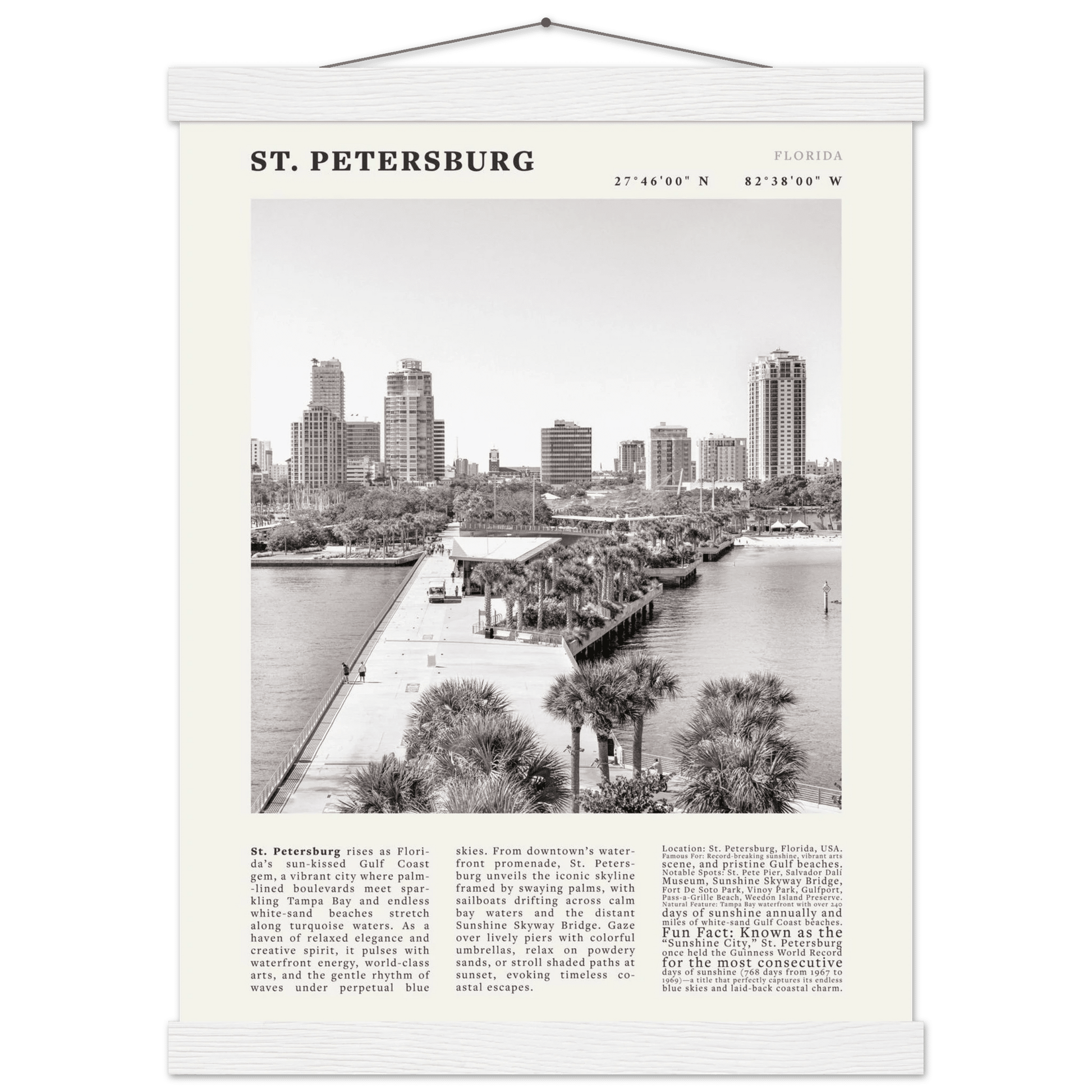 St. Petersburg Florida Poster Black and White – Vintage St Pete Skyline Print (Digital & Printed Options) - Evergreen Posters