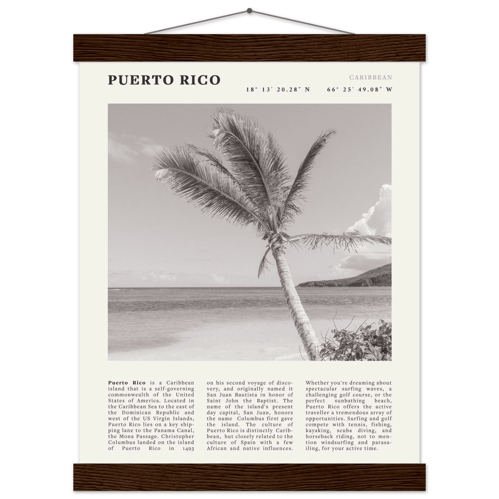 Puerto Rico Poster Black and White – Vintage Caribbean Palm Beach Print (Digital & Printed Options) - Evergreen Posters