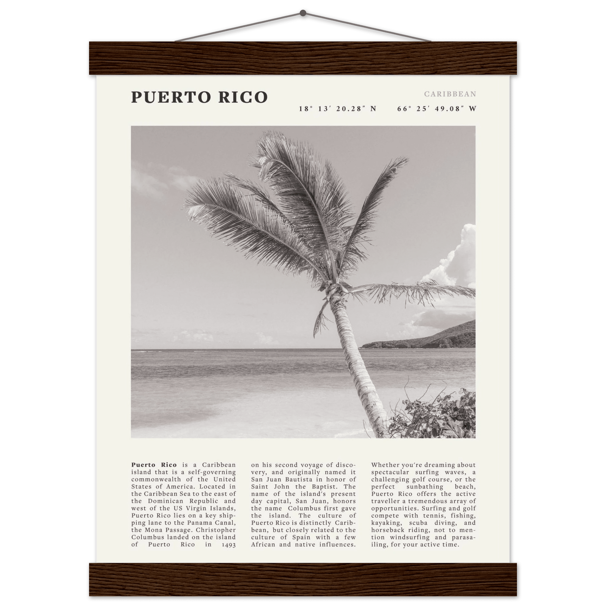 Puerto Rico Poster Black and White – Vintage Caribbean Palm Beach Print (Digital & Printed Options) - Evergreen Posters