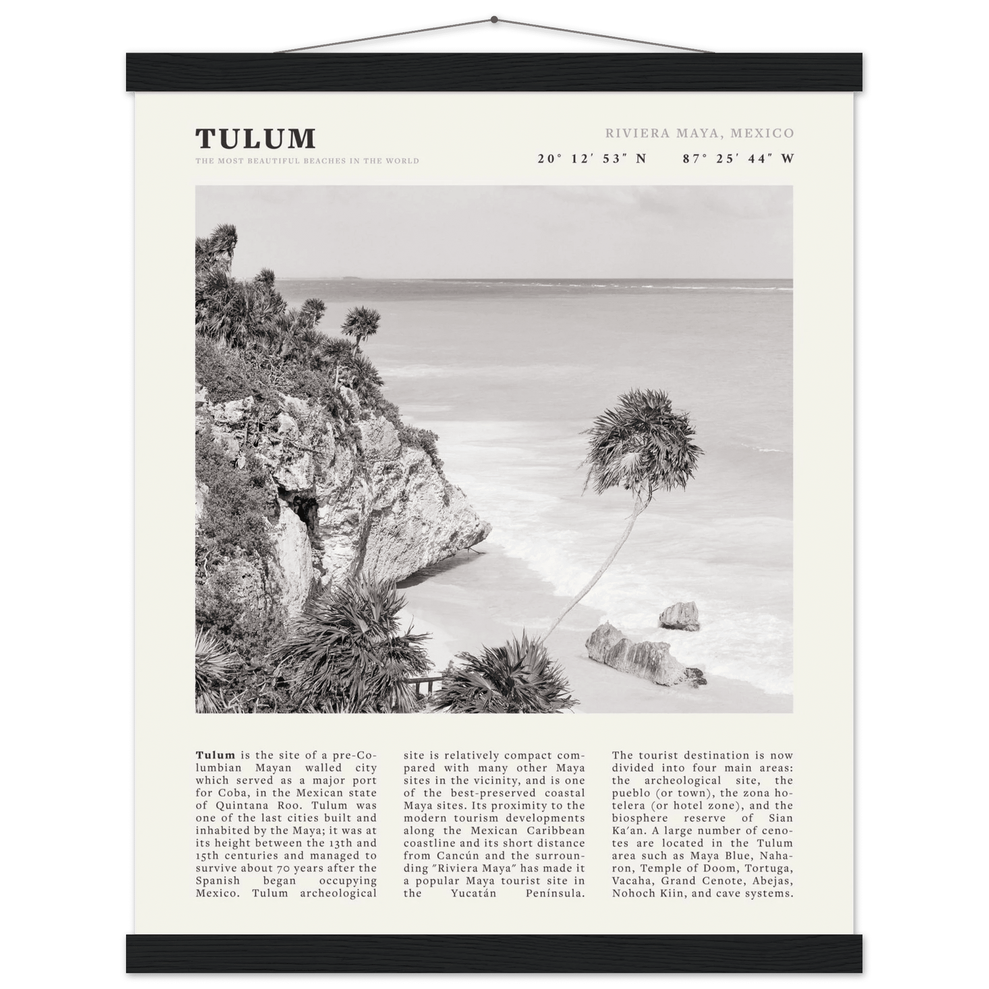 Tulum Poster | Black & White Riviera Maya Mexico Wall Art | Beach Travel Print - Evergreen Posters