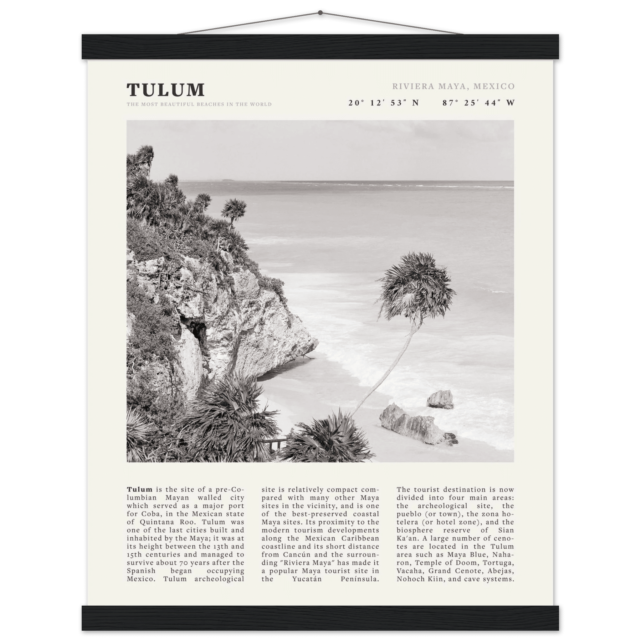 Tulum Poster | Black & White Riviera Maya Mexico Wall Art | Beach Travel Print - Evergreen Posters
