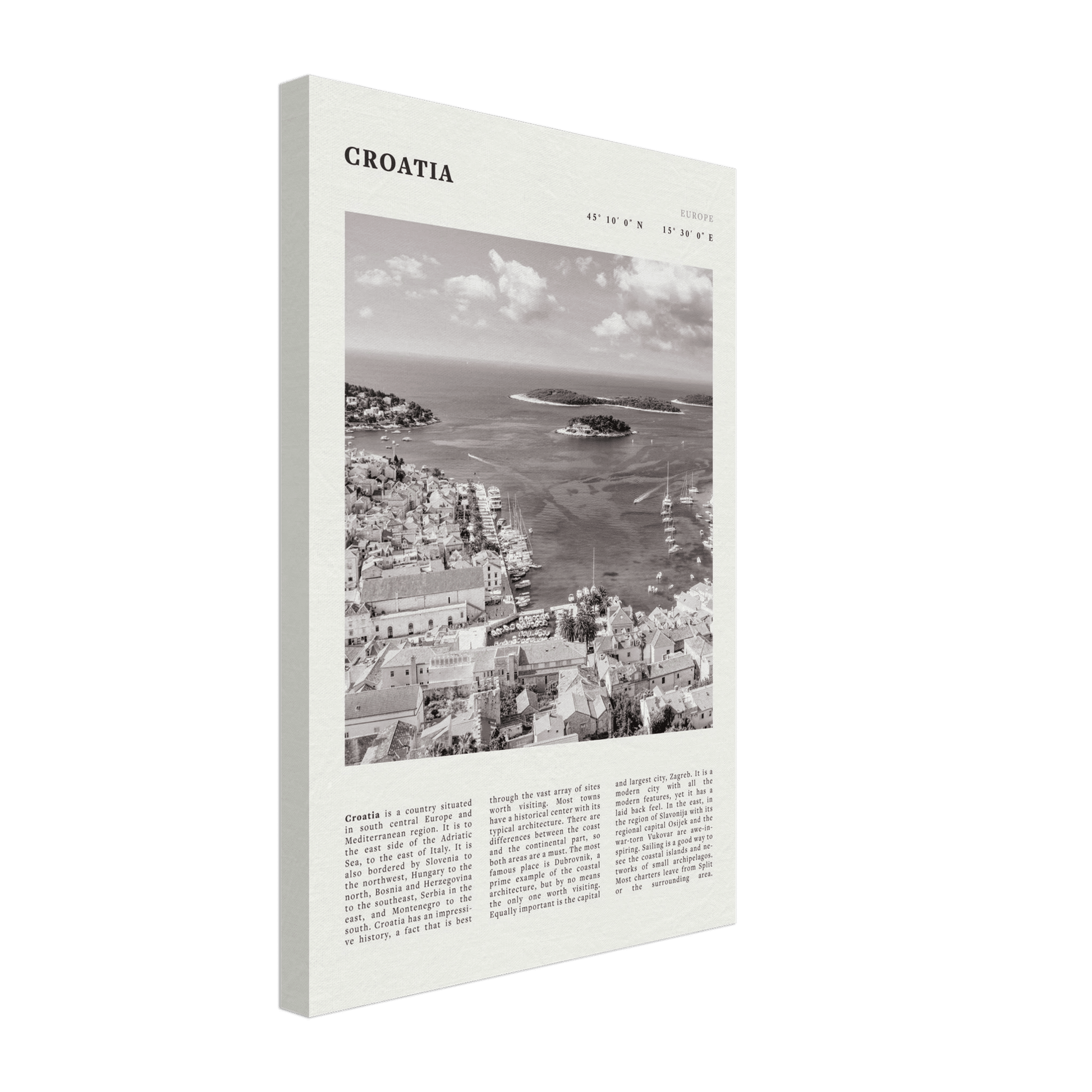 Croatia Poster | Black & White Hvar Island Wall Art | Adriatic Travel Print Decor - Evergreen Posters