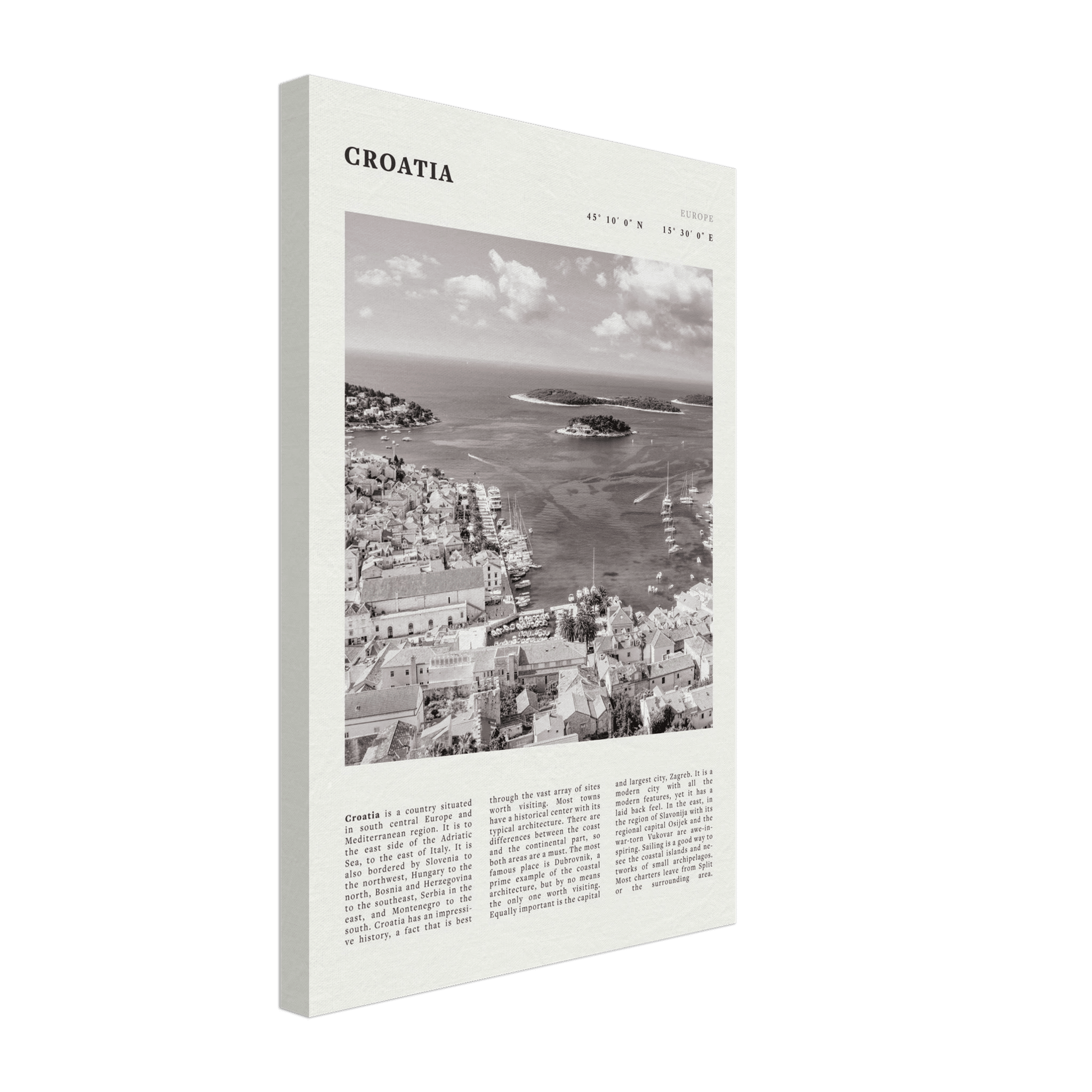 Croatia Poster | Black & White Hvar Island Wall Art | Adriatic Travel Print Decor - Evergreen Posters