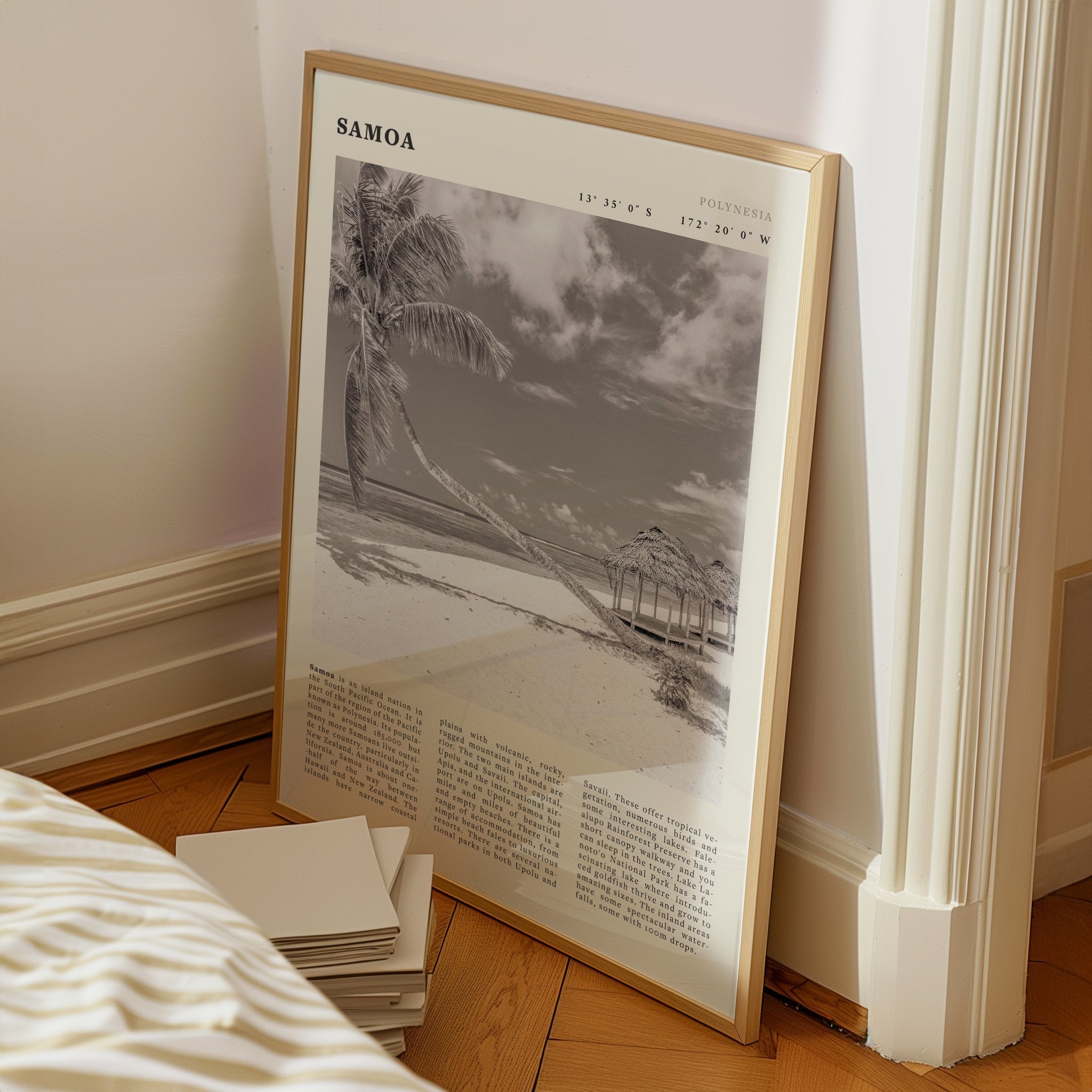 Samoa Poster | Black & White South Pacific Beach Wall Art | Polynesia Travel Print - Evergreen Posters