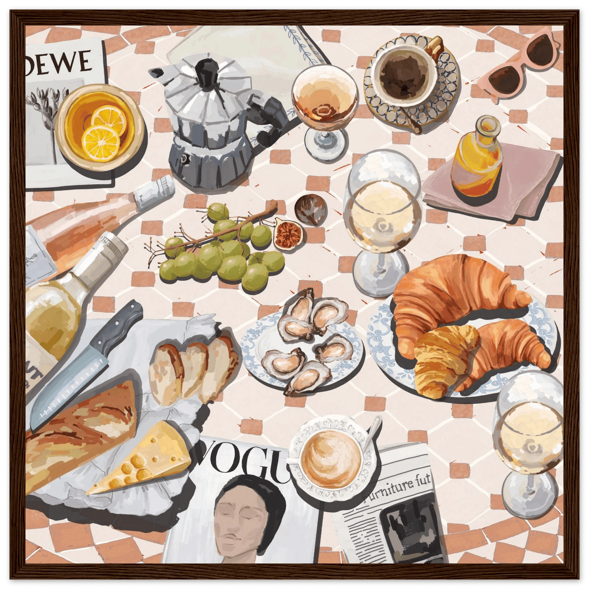 French Brunch Poster | Kitchen Decor Food Wall Art | Croissant & Coffee Square Print - Evergreen Posters - 24