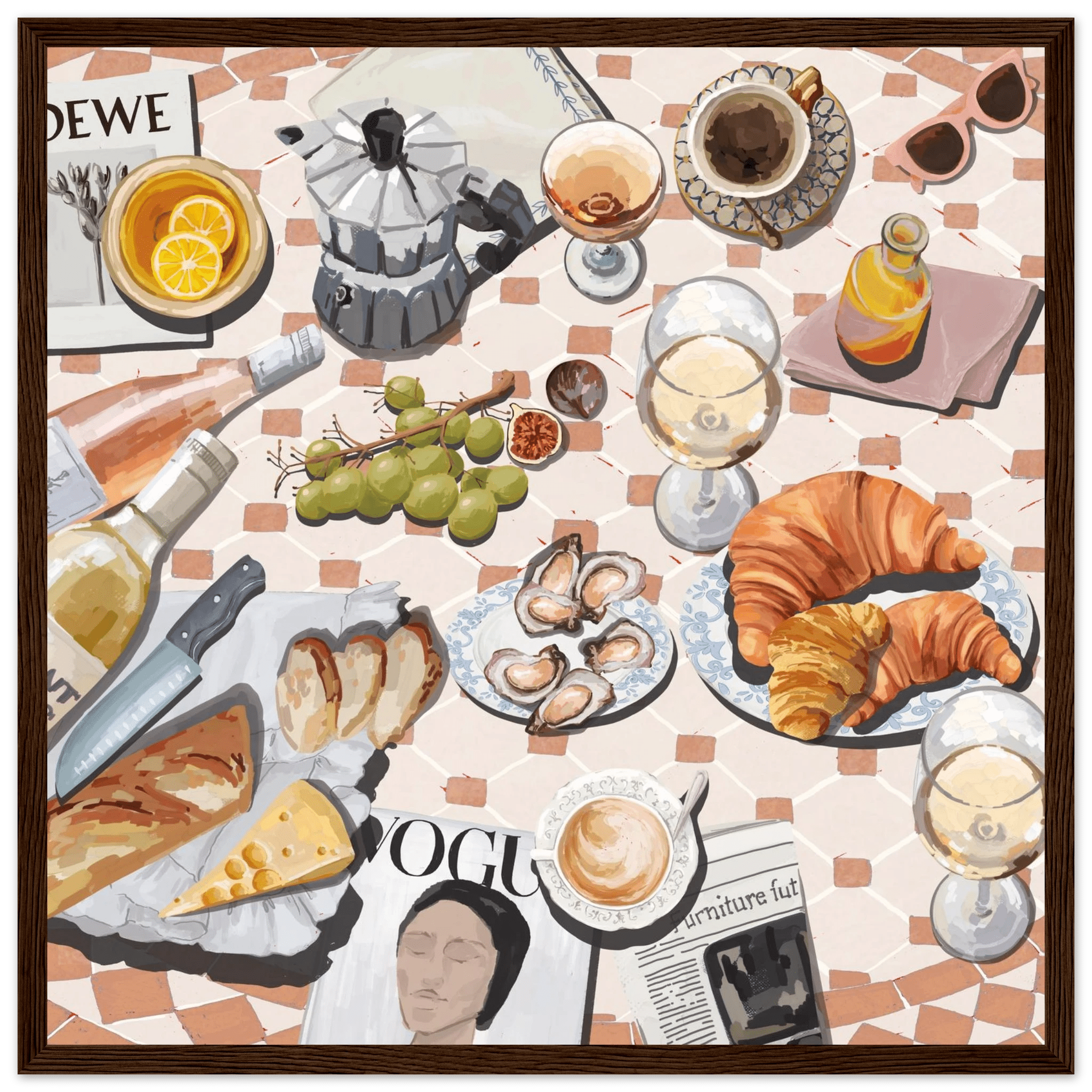 French Brunch Poster | Kitchen Decor Food Wall Art | Croissant & Coffee Square Print - Evergreen Posters - 24