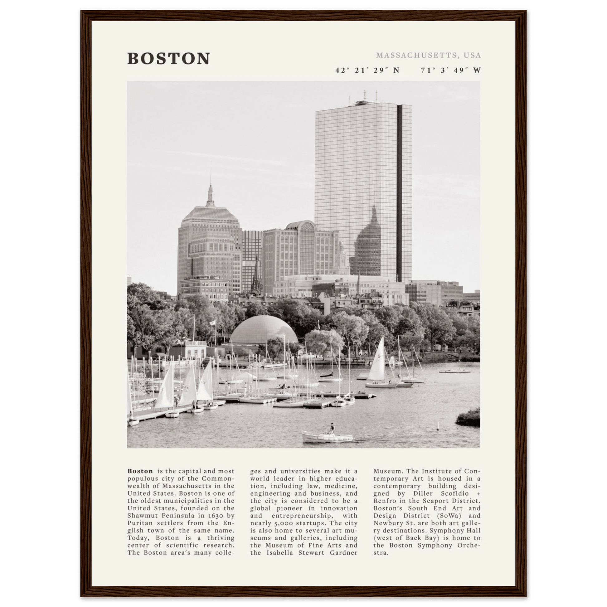 Boston Poster | Black & White Charles River Skyline Wall Art | Massachusetts Print - Evergreen Posters