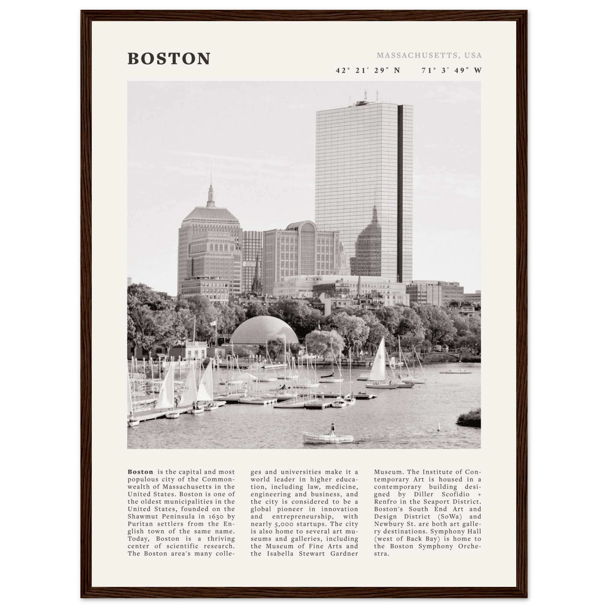 Boston Poster | Black & White Charles River Skyline Wall Art | Massachusetts Print - Evergreen Posters