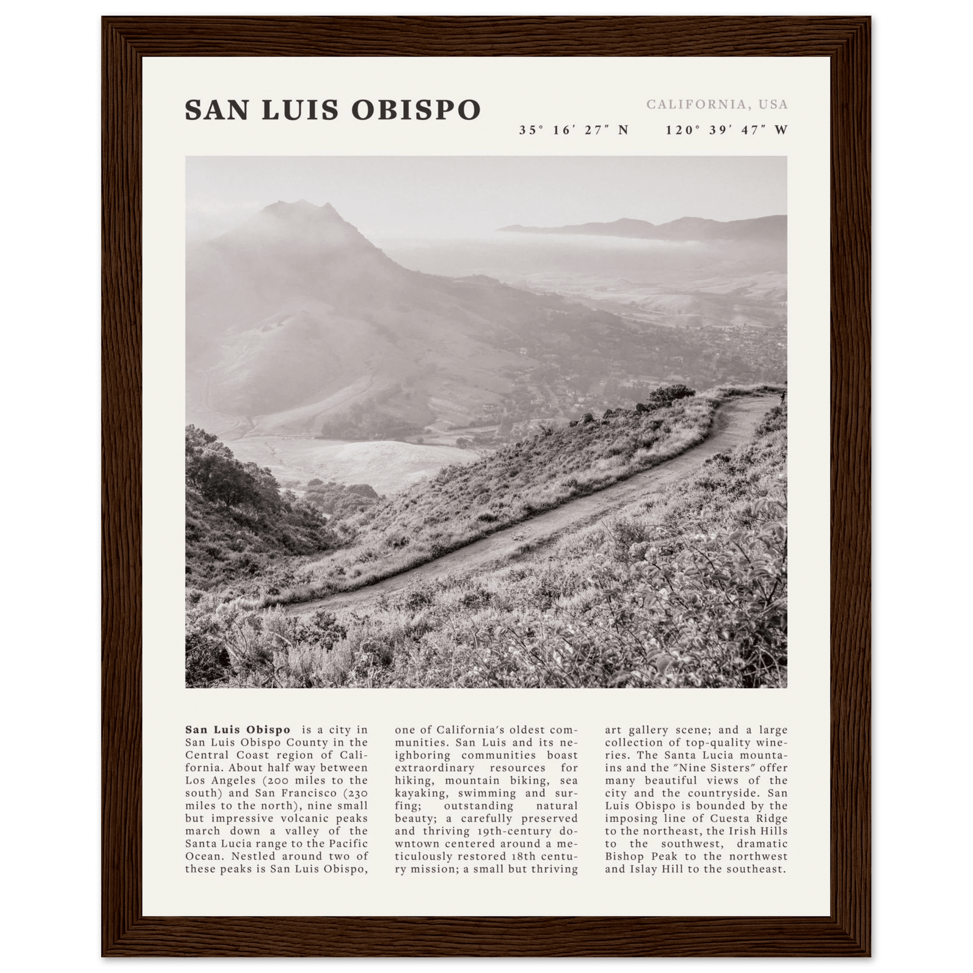 San Luis Obispo Poster | Black & White California Wall Art | SLO Travel Print - Evergreen Posters