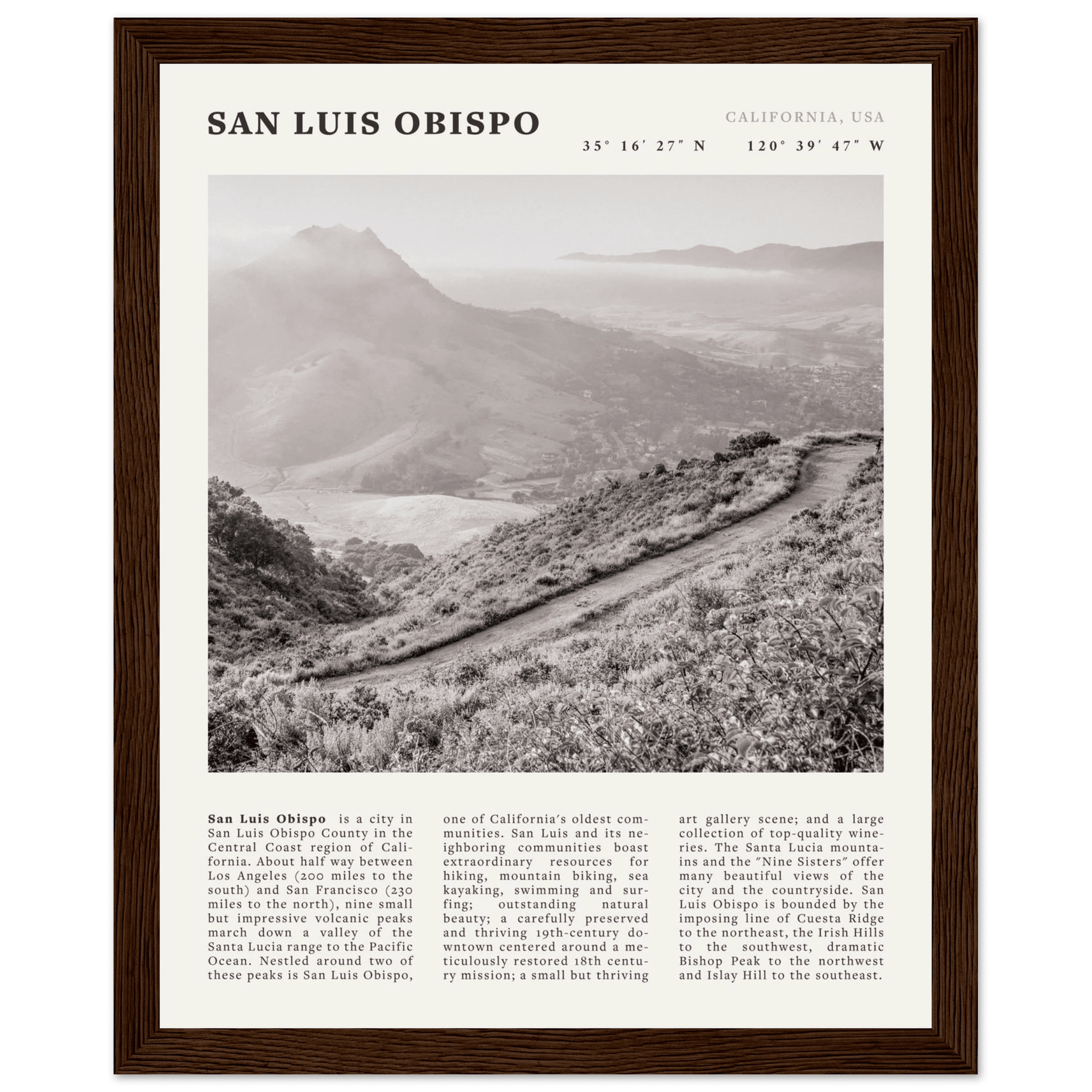 San Luis Obispo Poster | Black & White California Wall Art | SLO Travel Print - Evergreen Posters