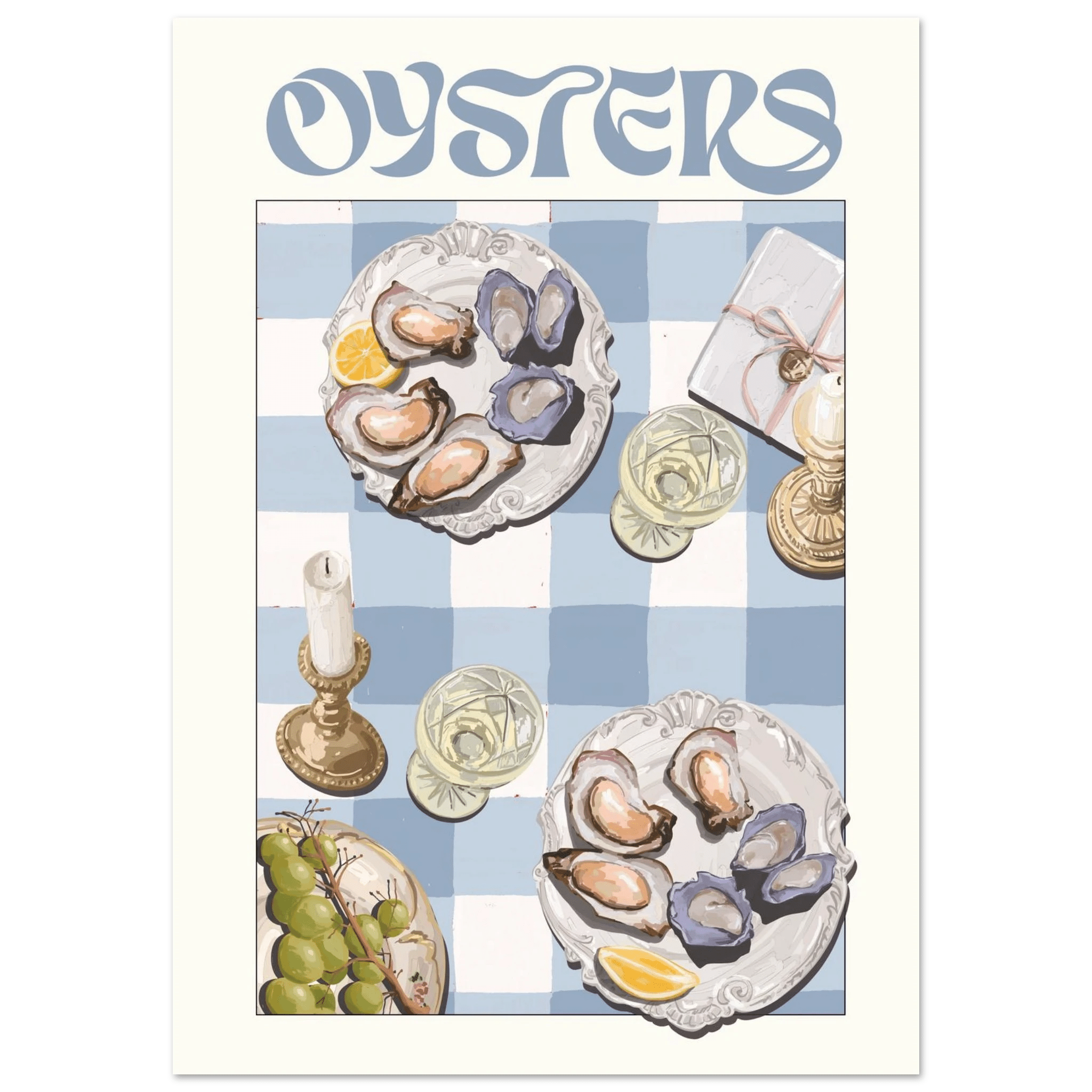 Oysters Poster – Playful Seafood Kitchen Wall Art Print (Digital & Printed Options) - Evergreen Posters