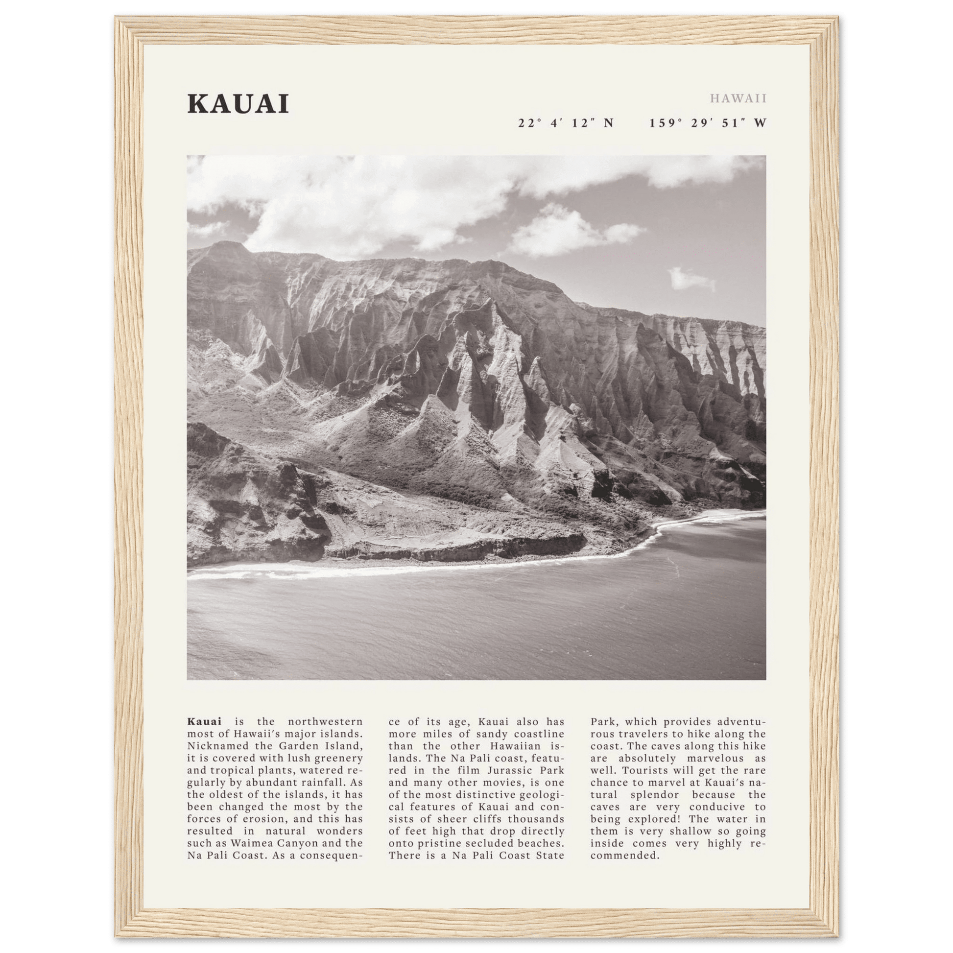 Kauai Poster | Black & White Na Pali Coast Wall Art | Hawaii Travel Print Decor - Evergreen Posters