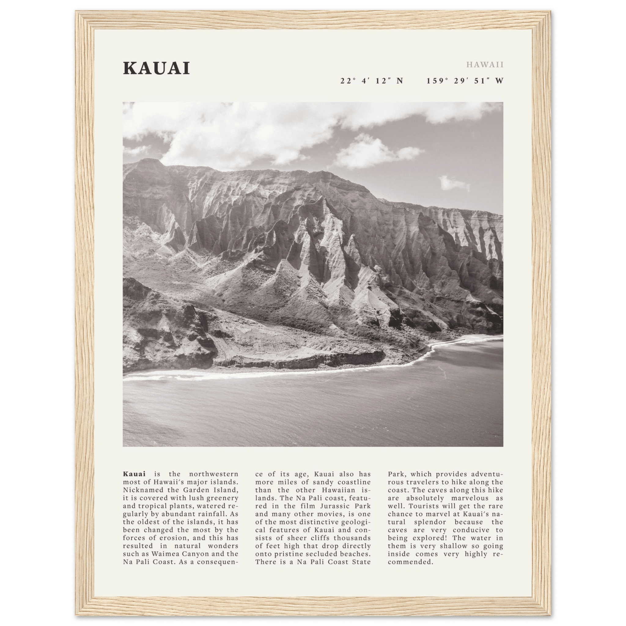 Kauai Poster | Black & White Na Pali Coast Wall Art | Hawaii Travel Print Decor - Evergreen Posters