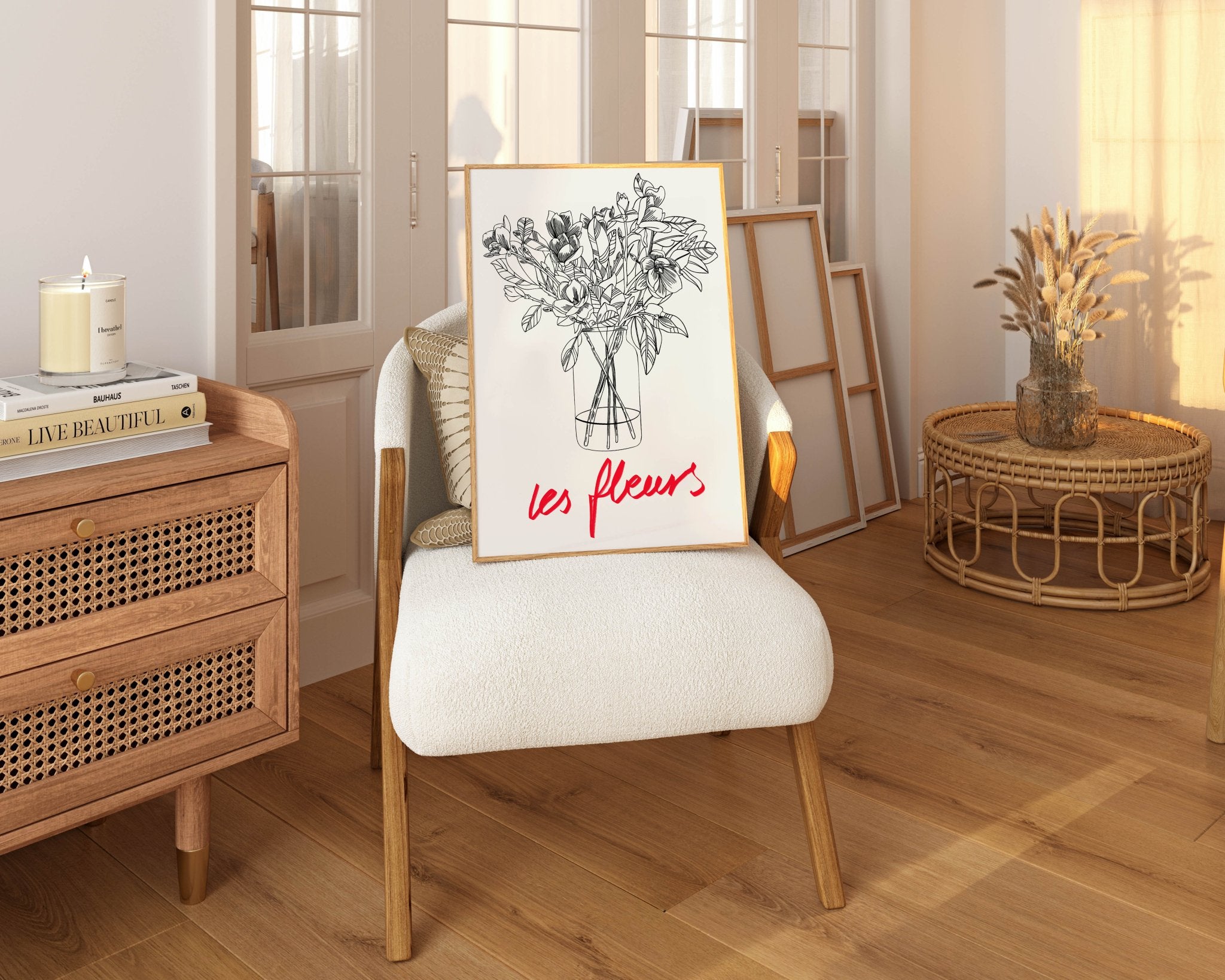 Les Fleurs Botanical Poster | French Flower Line Art Print | Minimalist Floral Wall Decor - Evergreen Posters