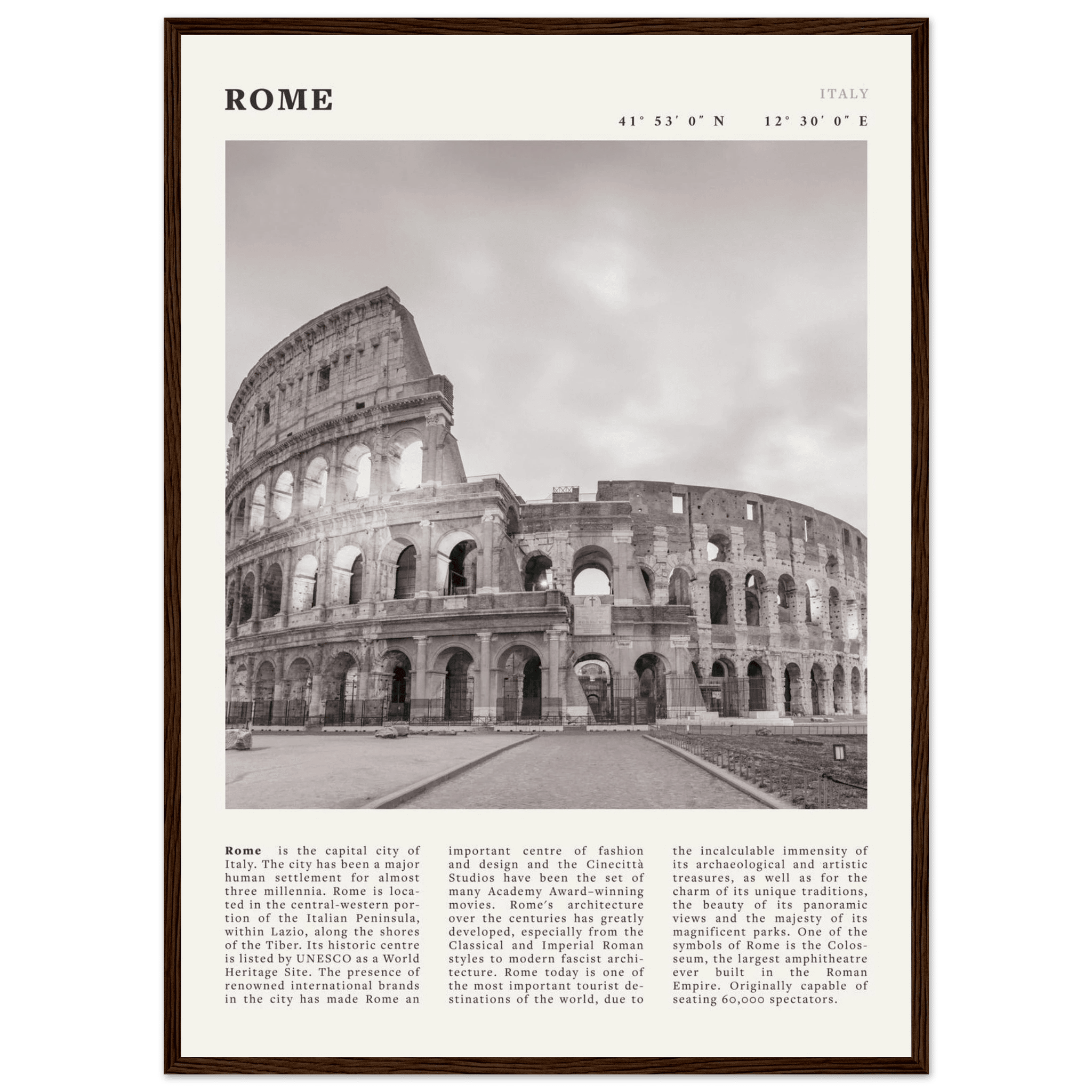 Rome Poster | Black & White Colosseum Wall Art | Italy Travel Print | Roman Decor - Evergreen Posters