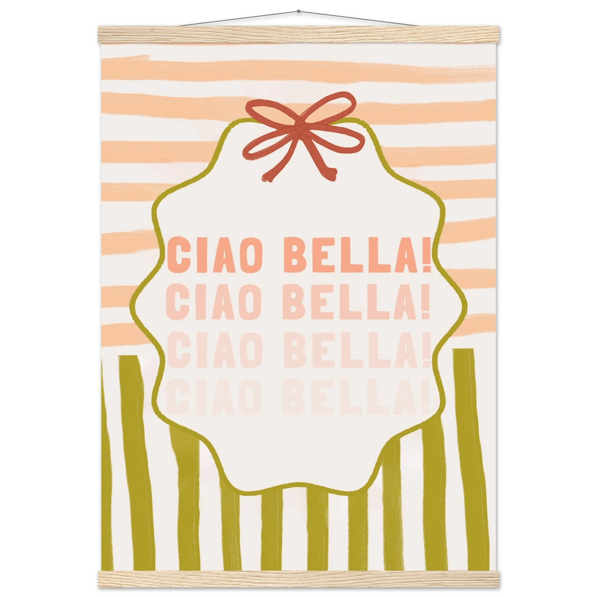 Ciao Bella Poster | Italian Typography Wall Art | Retro Stripe Bow Print | Cute Room Decor - Evergreen Posters
