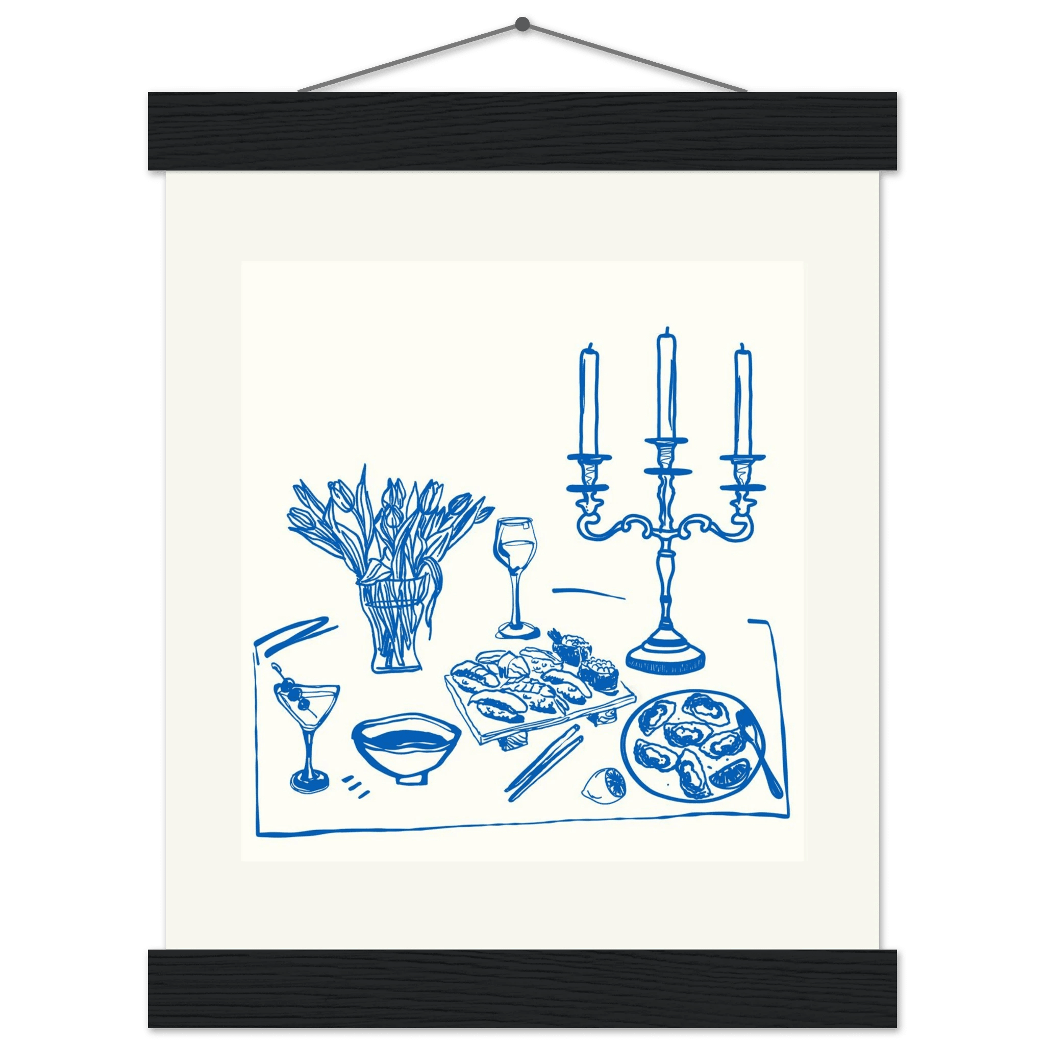 Fine Dining Table Print | Blue Line Art Kitchen Wall Art | Elegant Dining Room Poster - Evergreen Posters