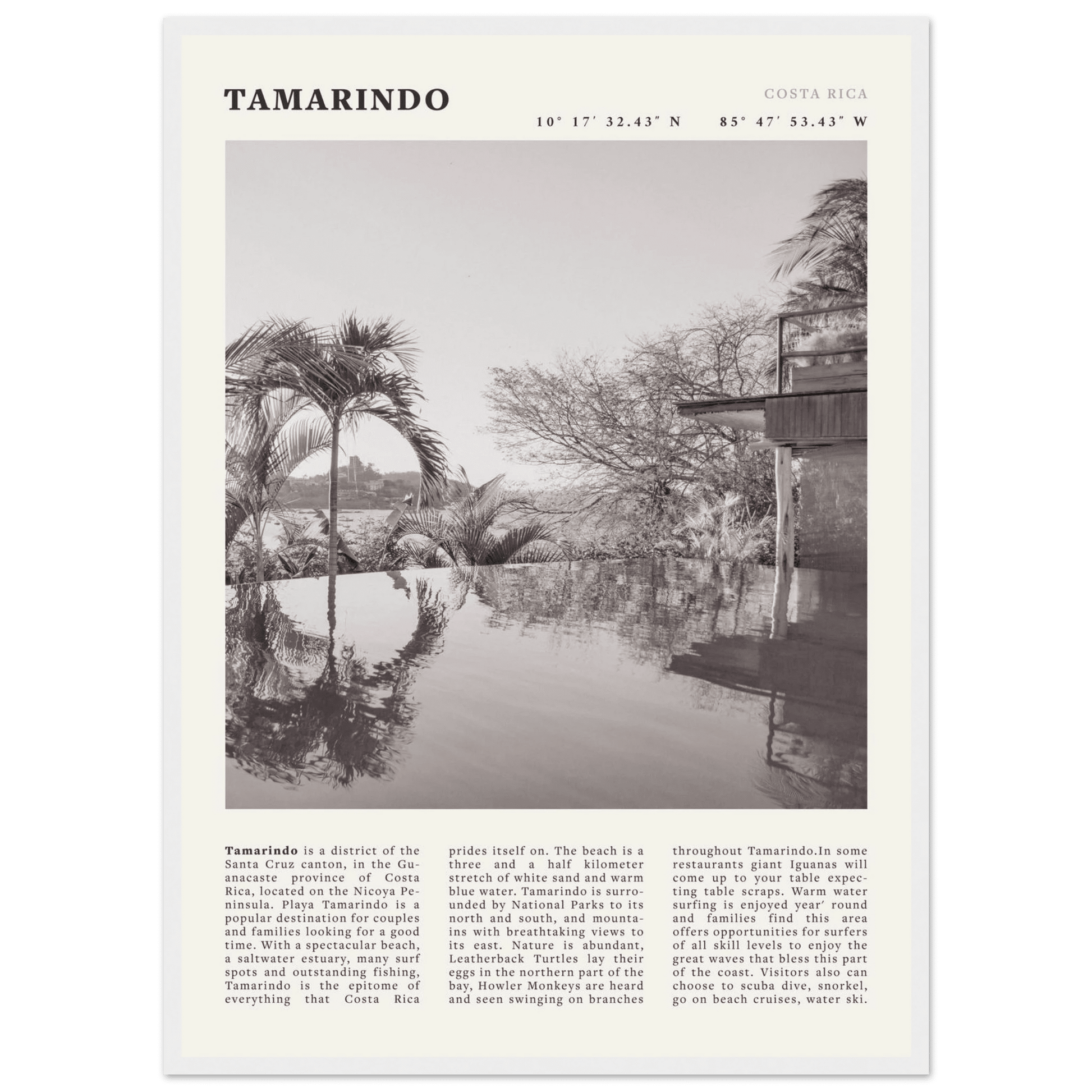 Tamarindo Poster | Black & White Costa Rica Beach Wall Art | Surf Travel Print - Evergreen Posters