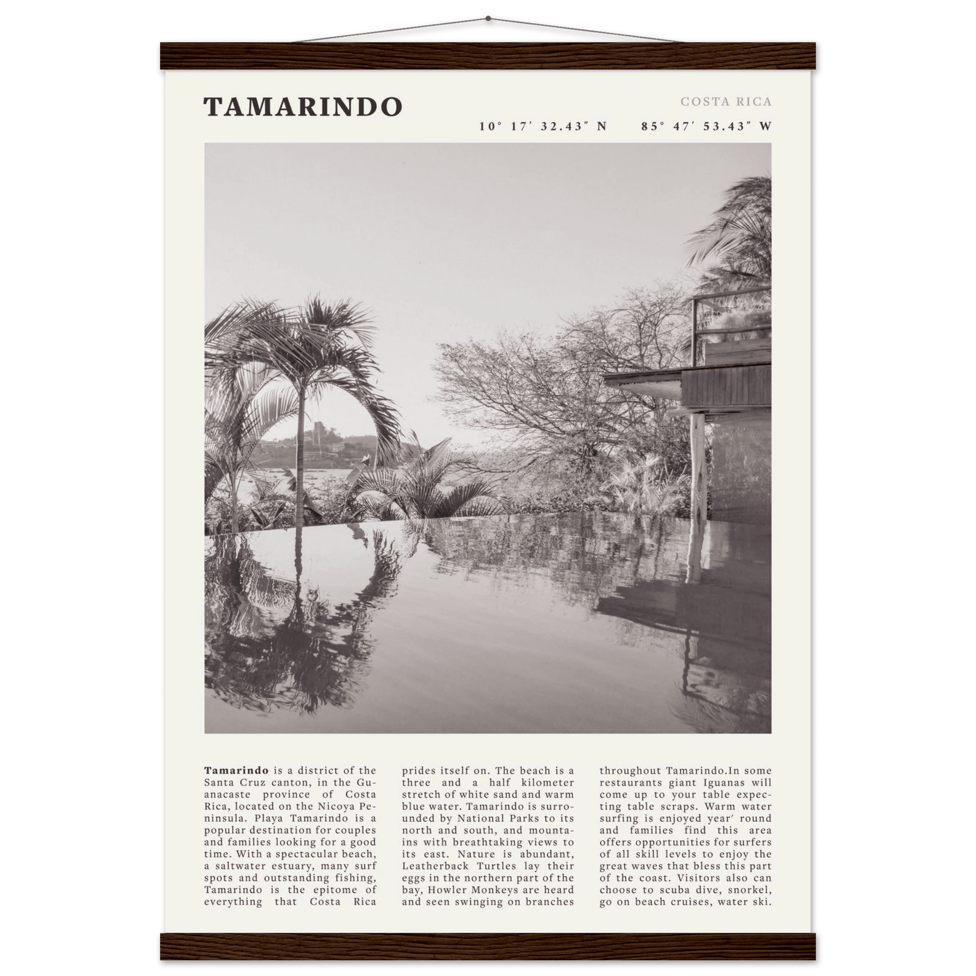 Tamarindo Poster | Black & White Costa Rica Beach Wall Art | Surf Travel Print - Evergreen Posters