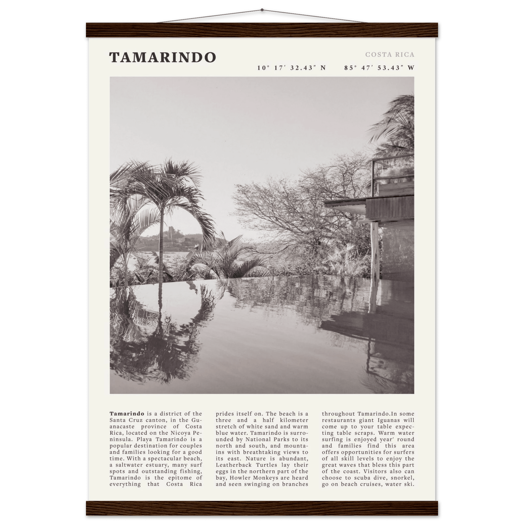 Tamarindo Poster | Black & White Costa Rica Beach Wall Art | Surf Travel Print - Evergreen Posters