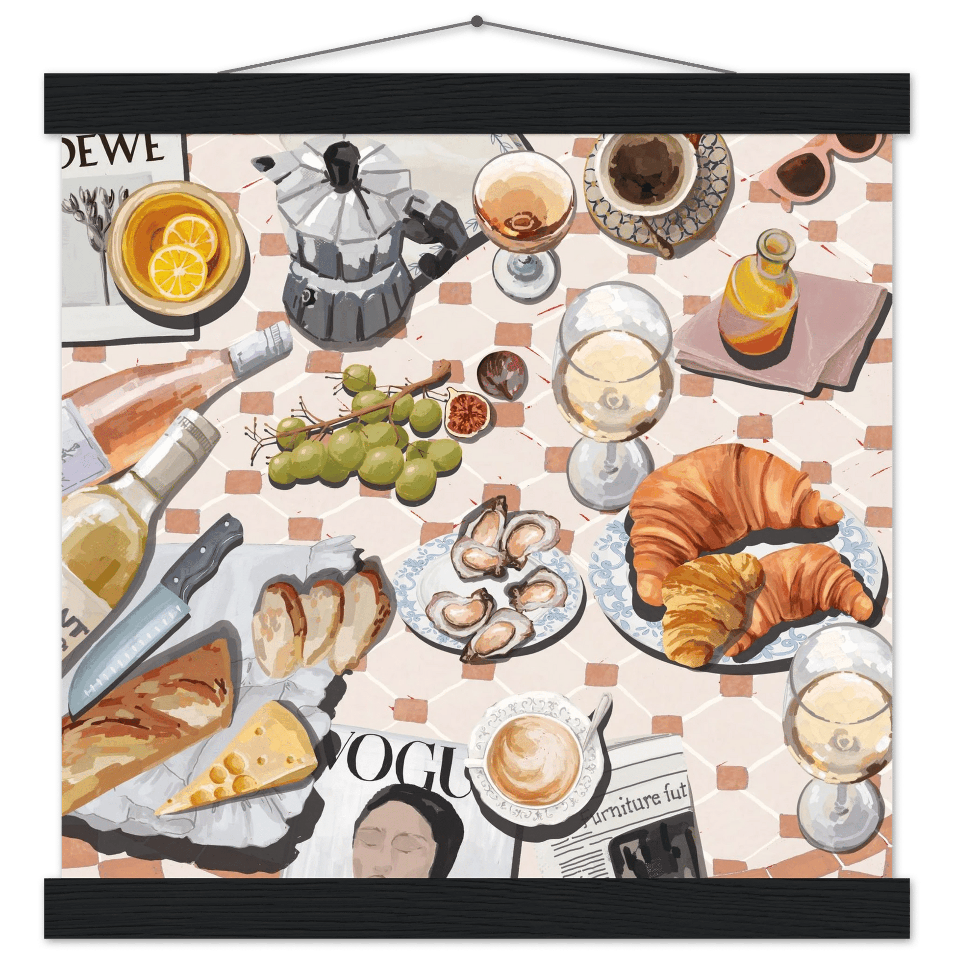 French Brunch Poster | Kitchen Decor Food Wall Art | Croissant & Coffee Square Print - Evergreen Posters - 21