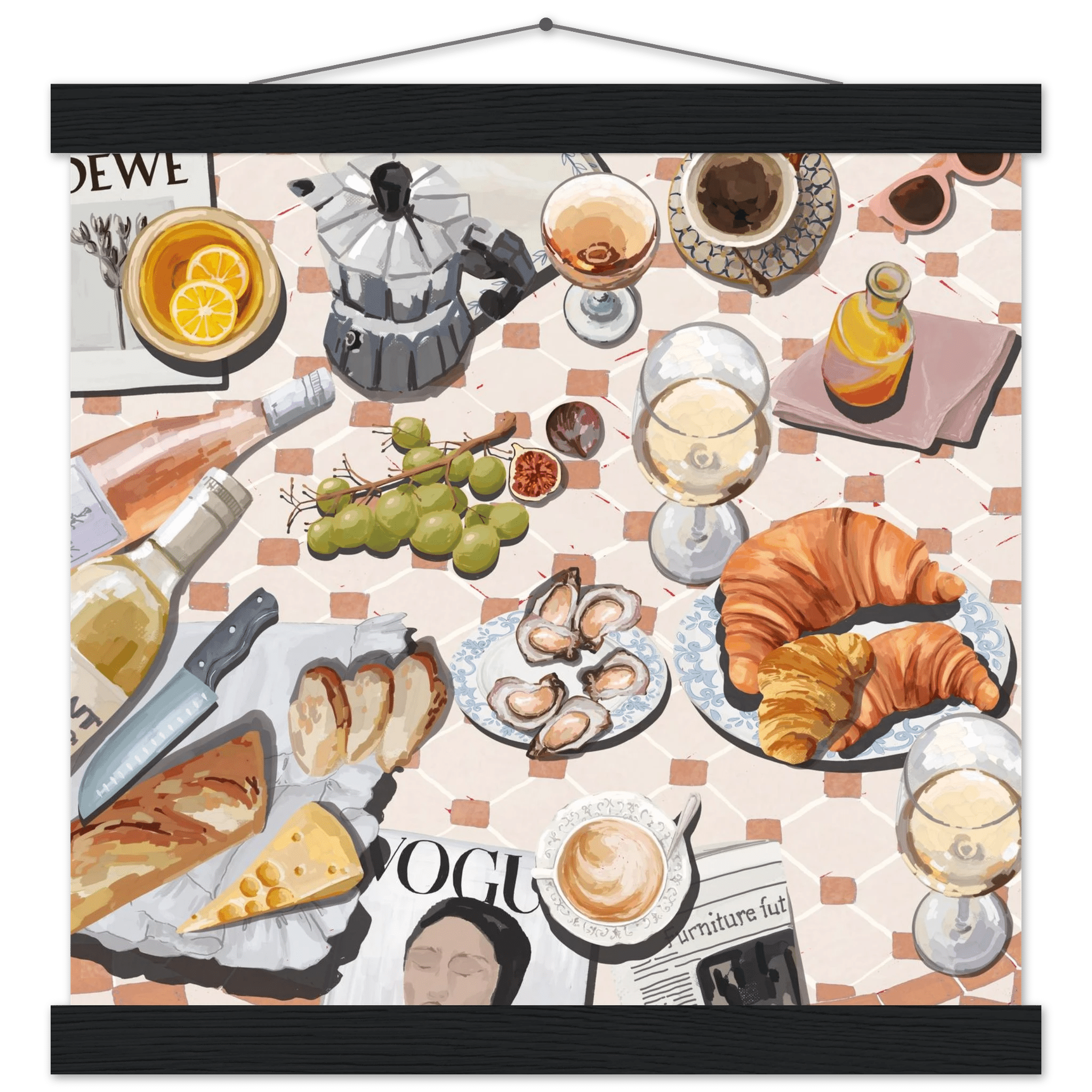 French Brunch Poster | Kitchen Decor Food Wall Art | Croissant & Coffee Square Print - Evergreen Posters - 21