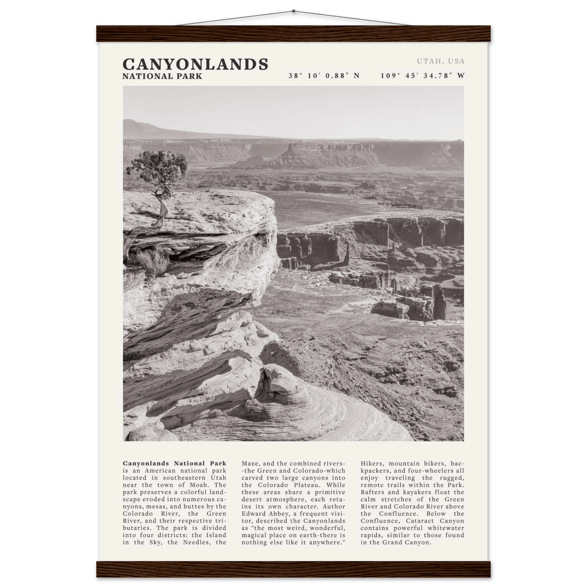 Canyonlands National Park Poster | Black & White Utah Wall Art | Canyon Travel Print - Evergreen Posters