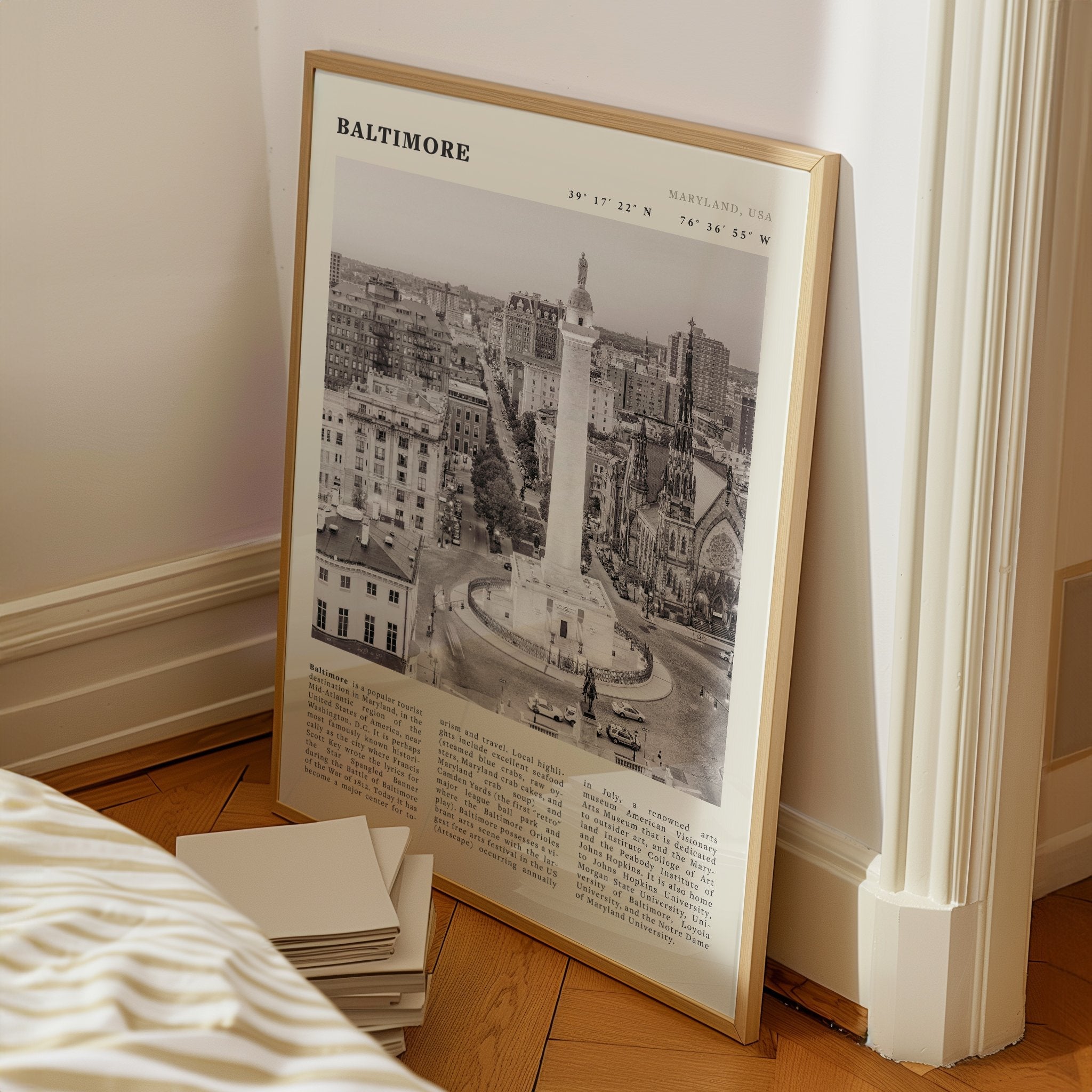 Baltimore Poster | Black & White Maryland City Wall Art | USA Travel Print - Evergreen Posters