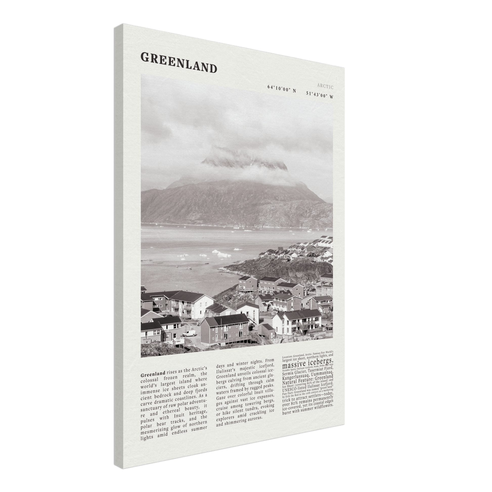 Greenland Poster Black and White – Vintage Arctic Fjord Landscape Print (Digital & Printed Options) - Evergreen Posters