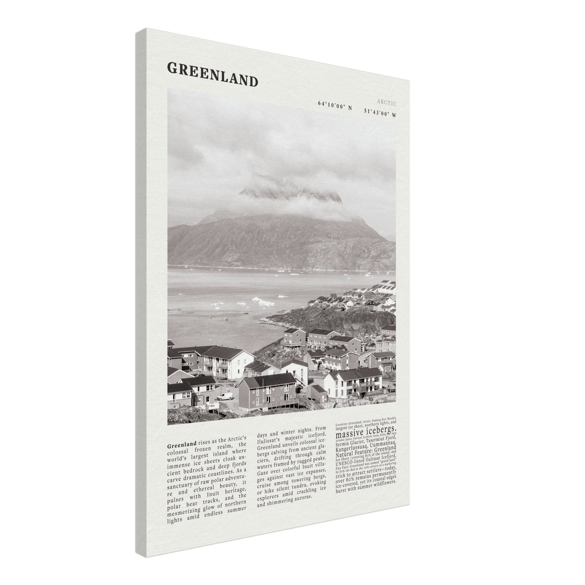 Greenland Poster Black and White – Vintage Arctic Fjord Landscape Print (Digital & Printed Options) - Evergreen Posters
