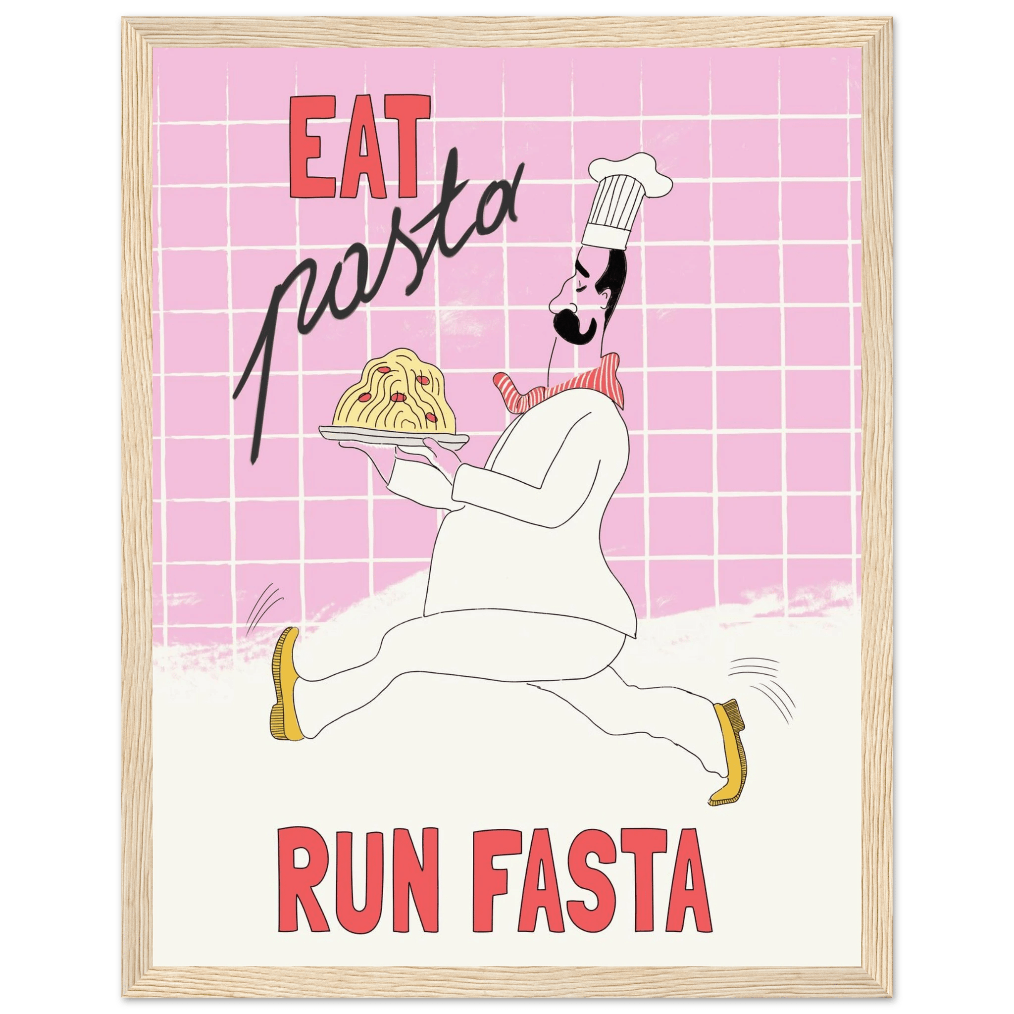 Eat Pasta Run Fasta Poster – Playful Kitchen Wall Art Print (Light Pink) - Evergreen Posters