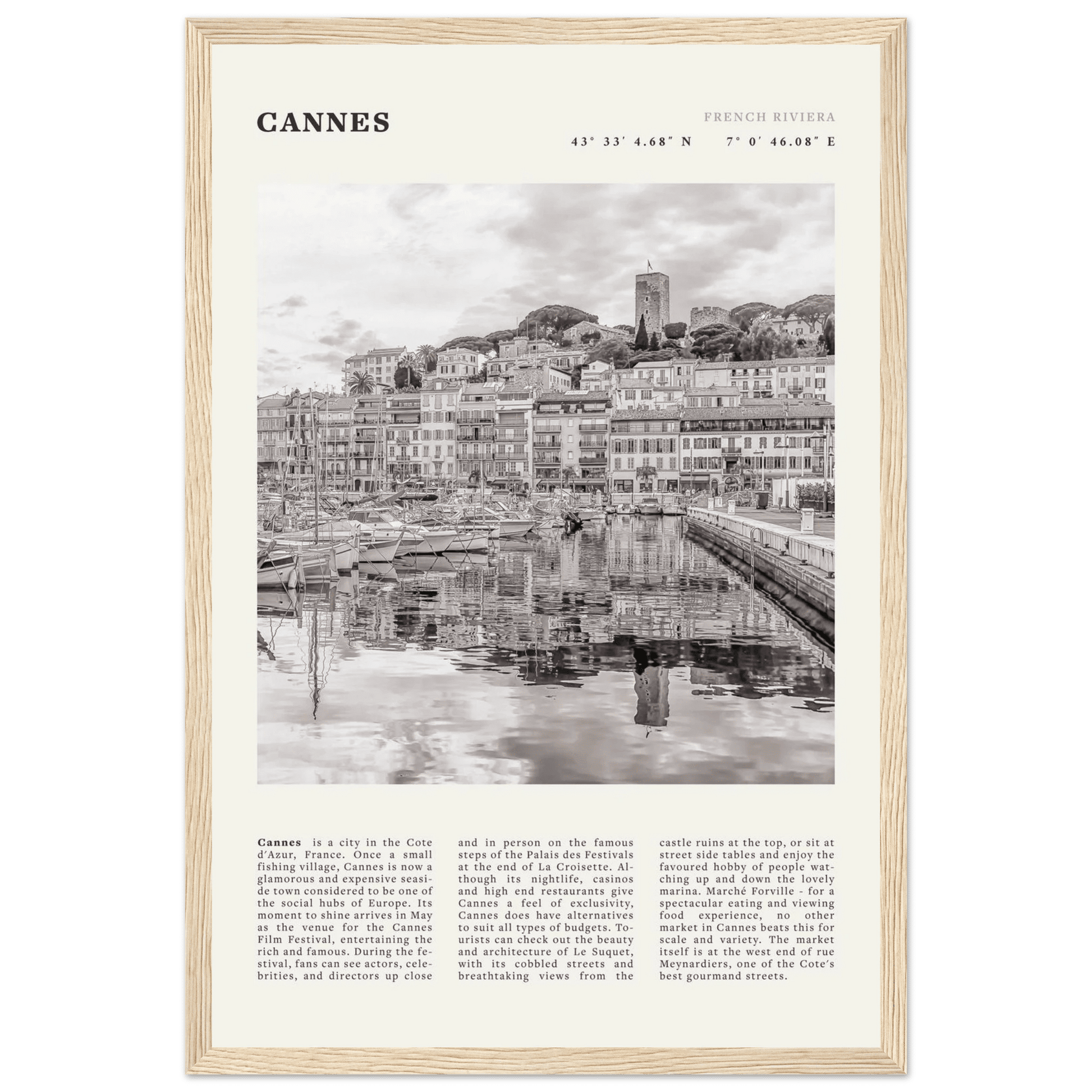 Cannes Poster | Black & White French Riviera Wall Art | France Travel Print - Evergreen Posters