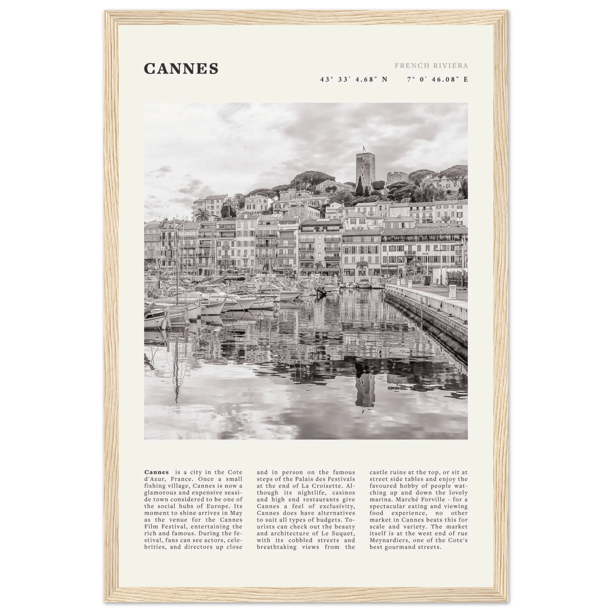 Cannes Poster | Black & White French Riviera Wall Art | France Travel Print - Evergreen Posters