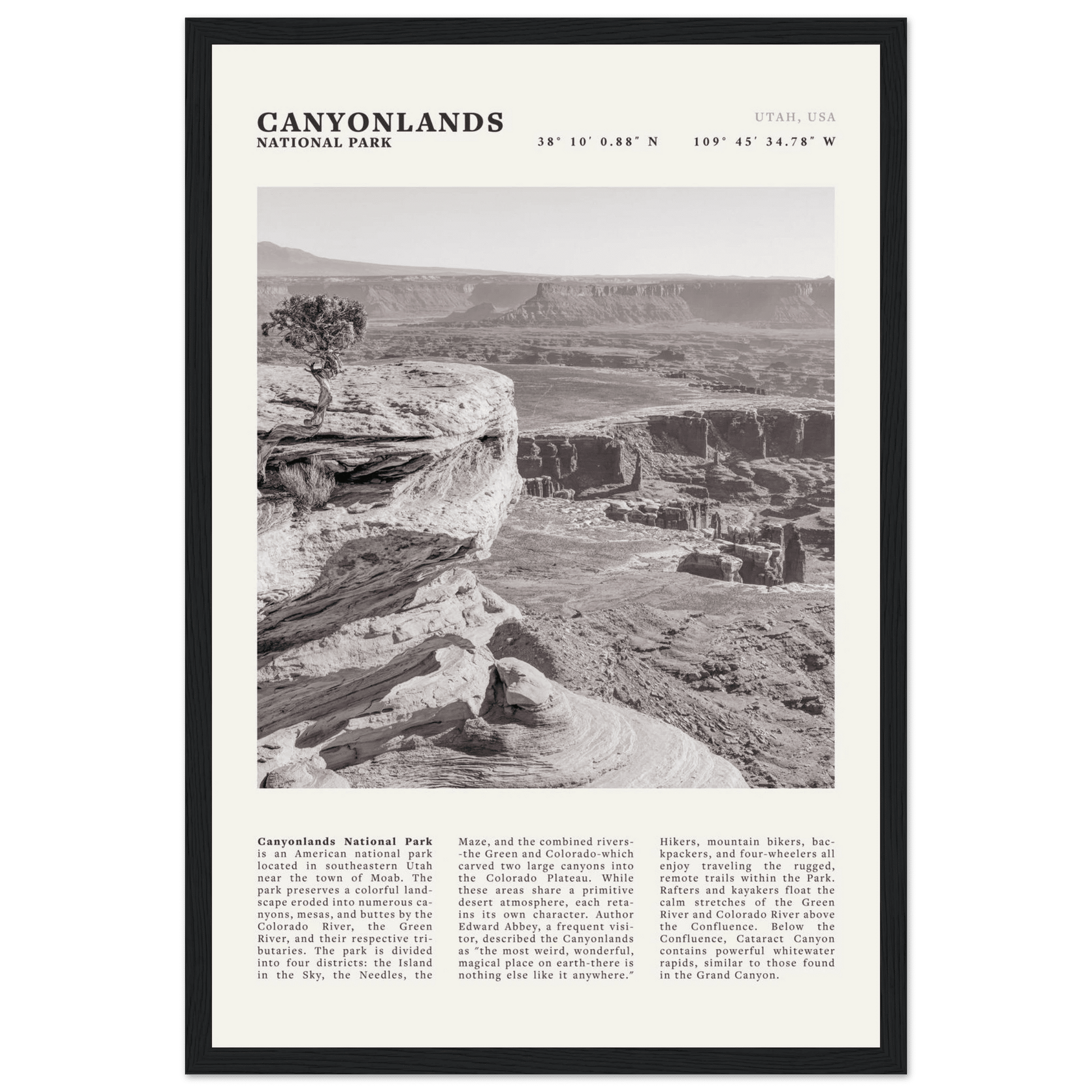 Canyonlands National Park Poster | Black & White Utah Wall Art | Canyon Travel Print - Evergreen Posters