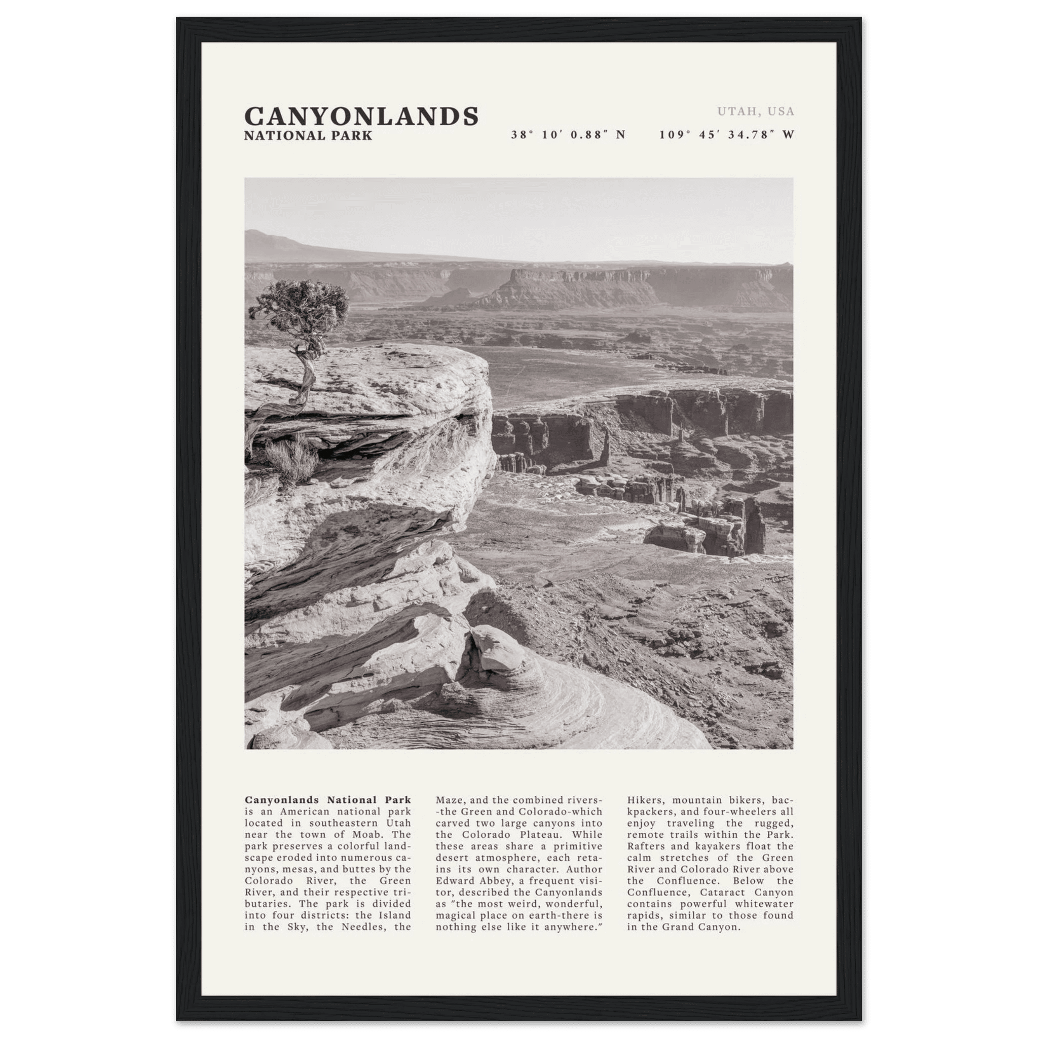 Canyonlands National Park Poster | Black & White Utah Wall Art | Canyon Travel Print - Evergreen Posters