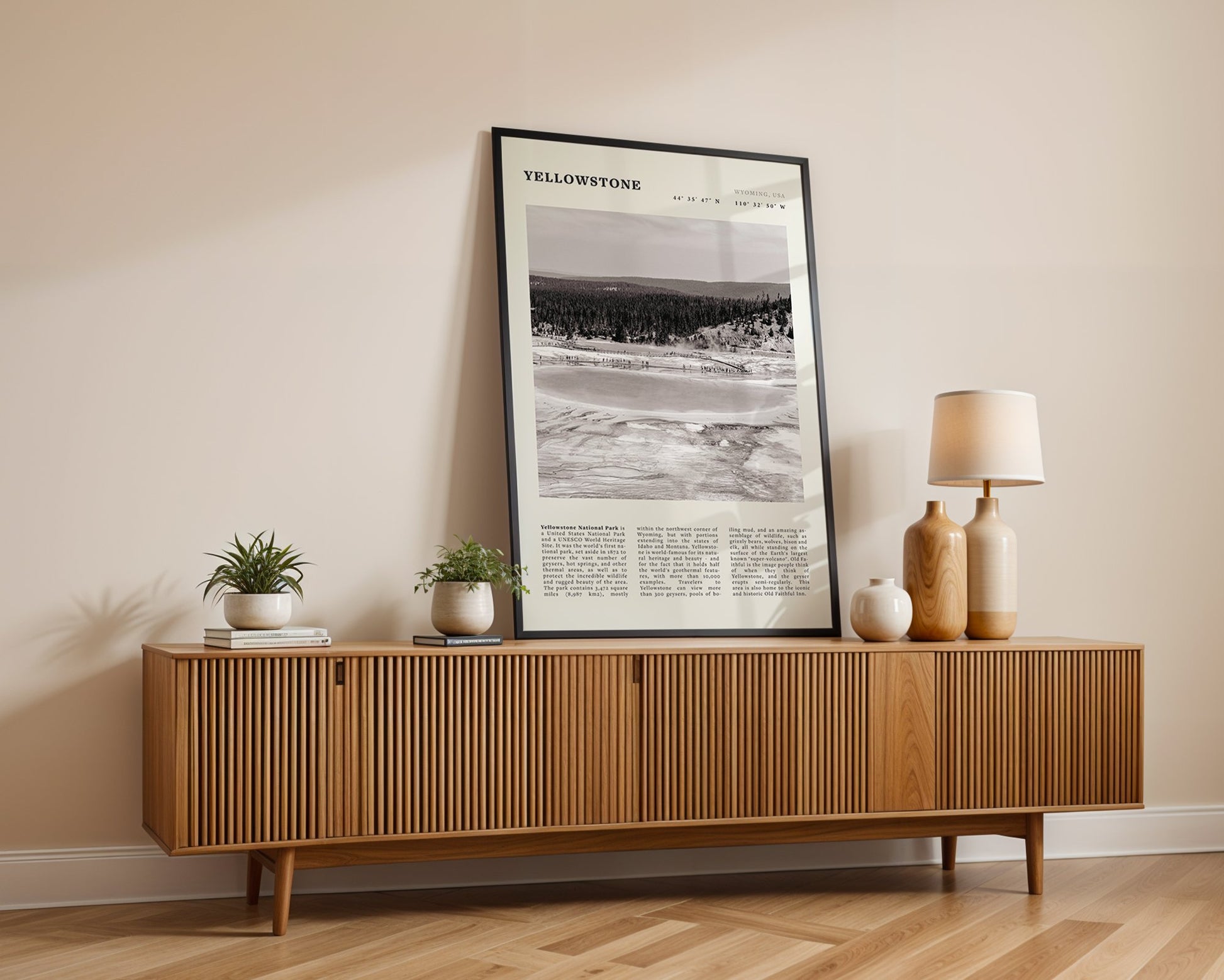 Yellowstone Poster | Black & White Grand Prismatic Spring Wall Art | WY Print - Evergreen Posters