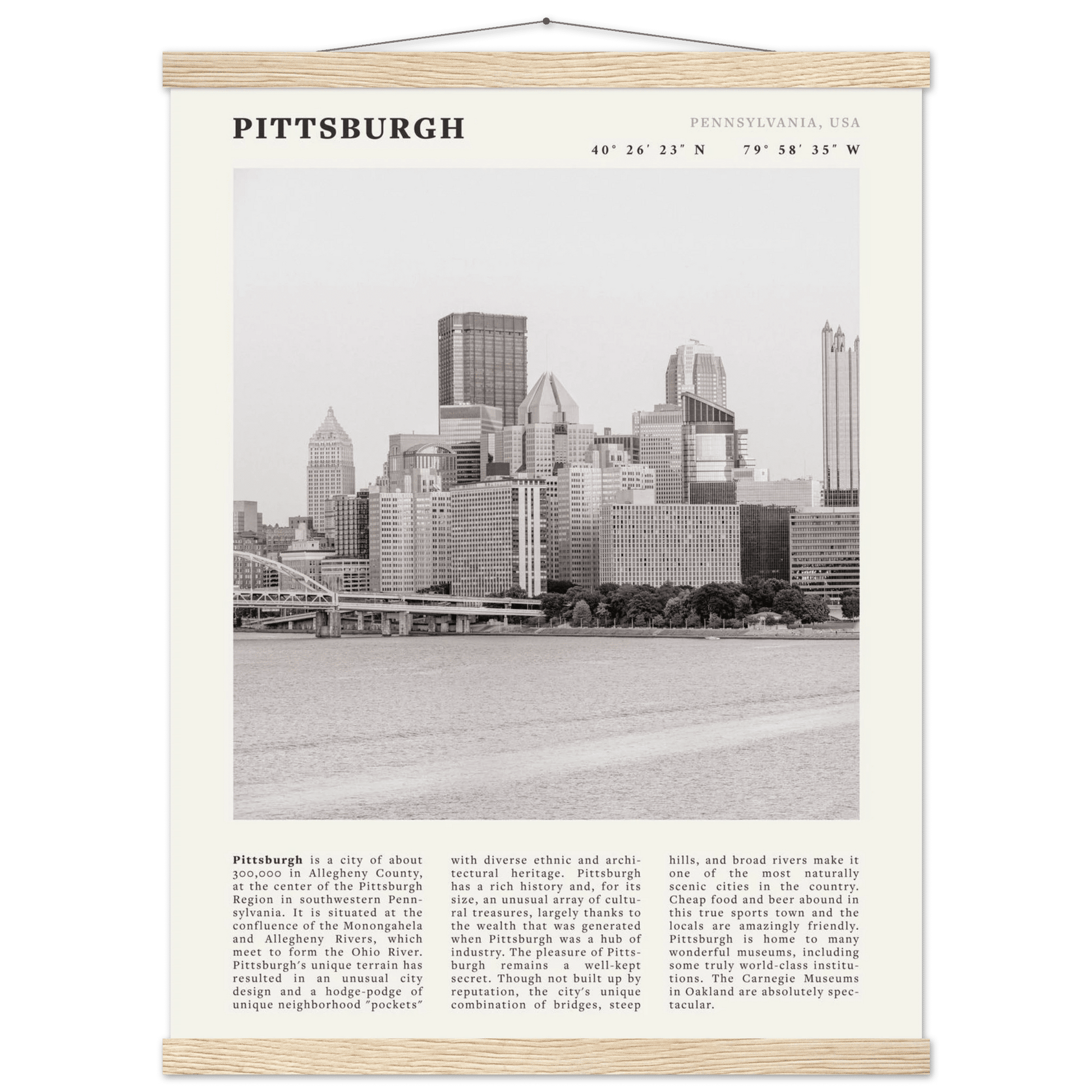 Pittsburgh Poster | Black & White Pennsylvania Skyline Wall Art | PA Travel Print - Evergreen Posters