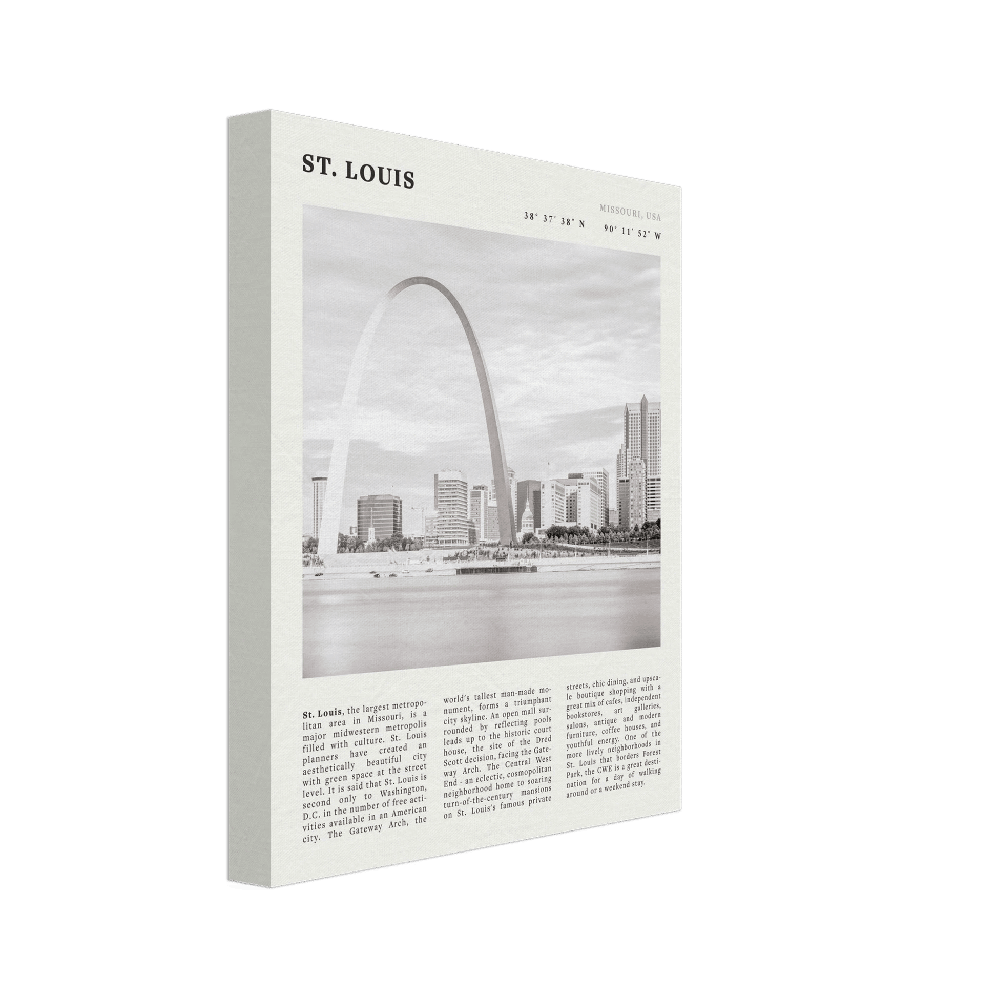 St. Louis Poster | Black & White Gateway Arch Wall Art | Missouri Travel Print - Evergreen Posters
