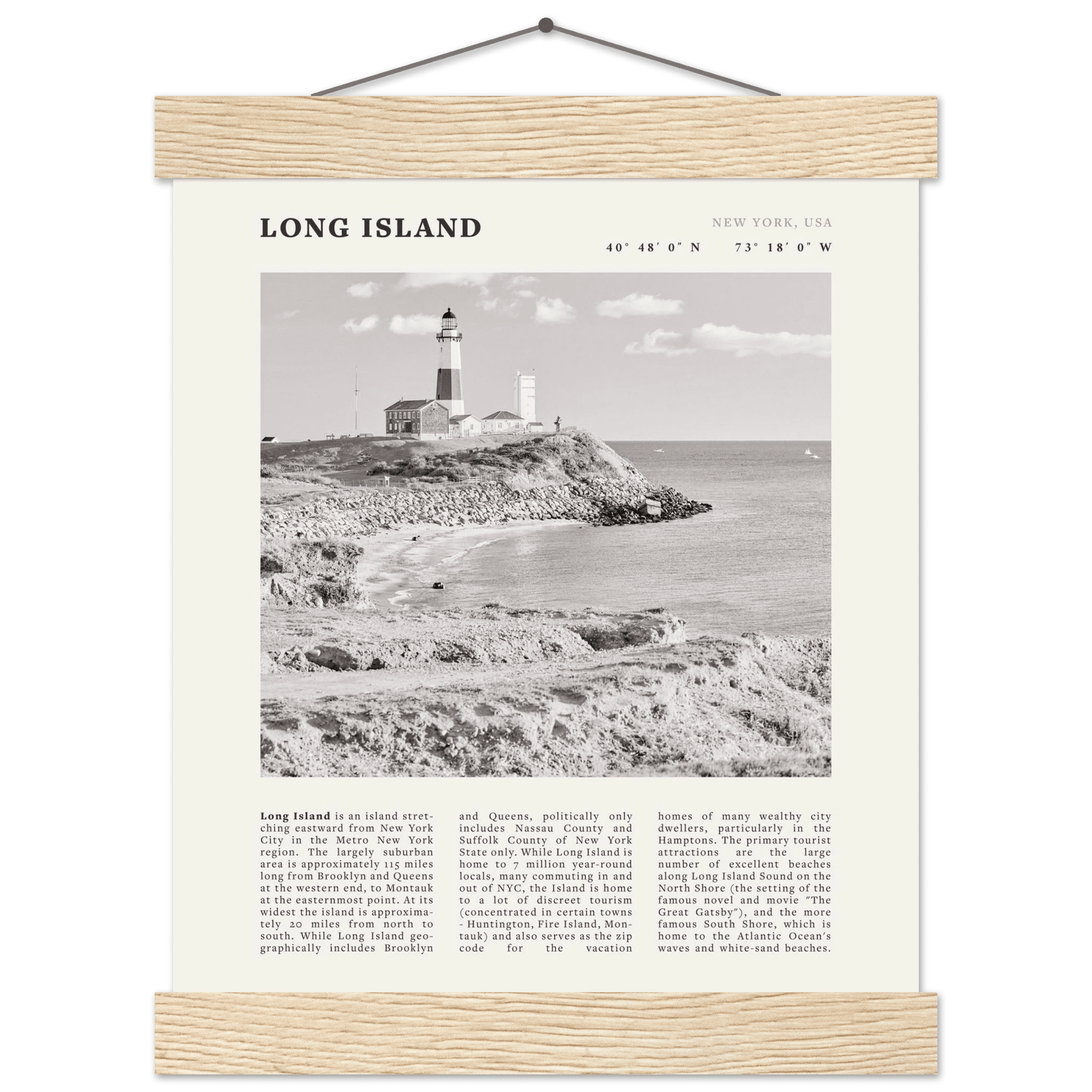 Long Island Poster | Black & White Montauk Lighthouse Wall Art | New York Print - Evergreen Posters