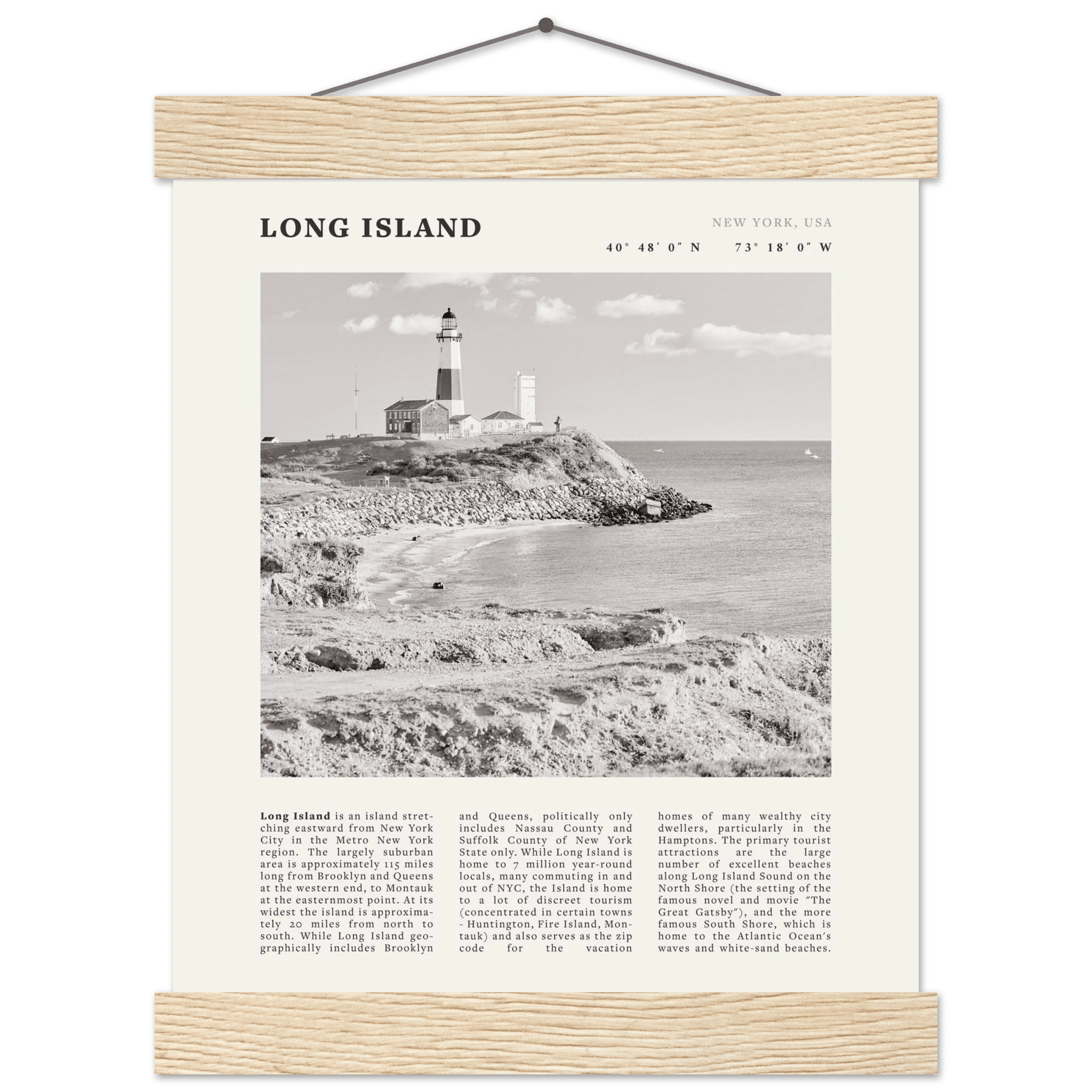 Long Island Poster | Black & White Montauk Lighthouse Wall Art | New York Print - Evergreen Posters