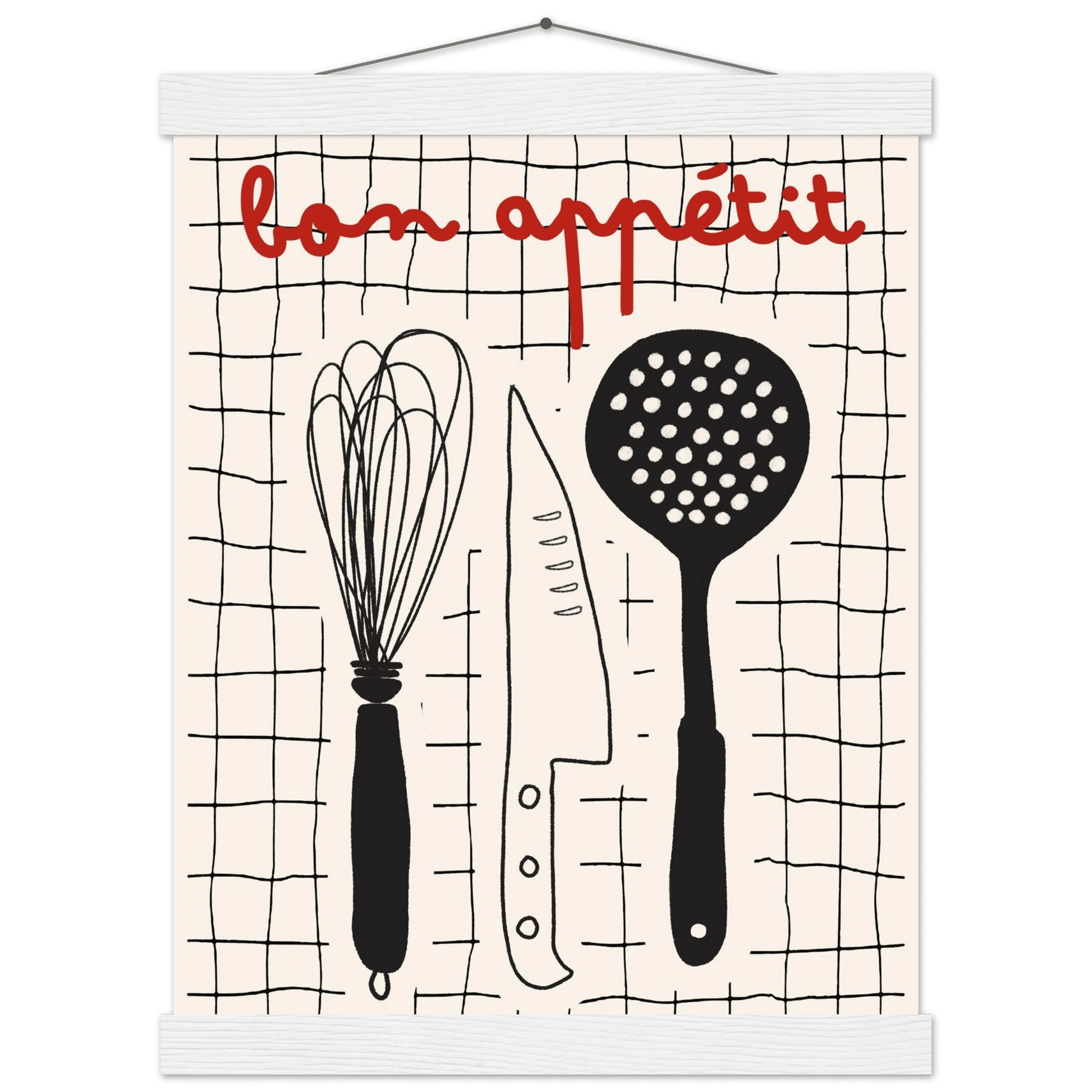 Bon Appétit French Kitchen Print | Bold Black Red Wall Art Poster - Evergreen Posters