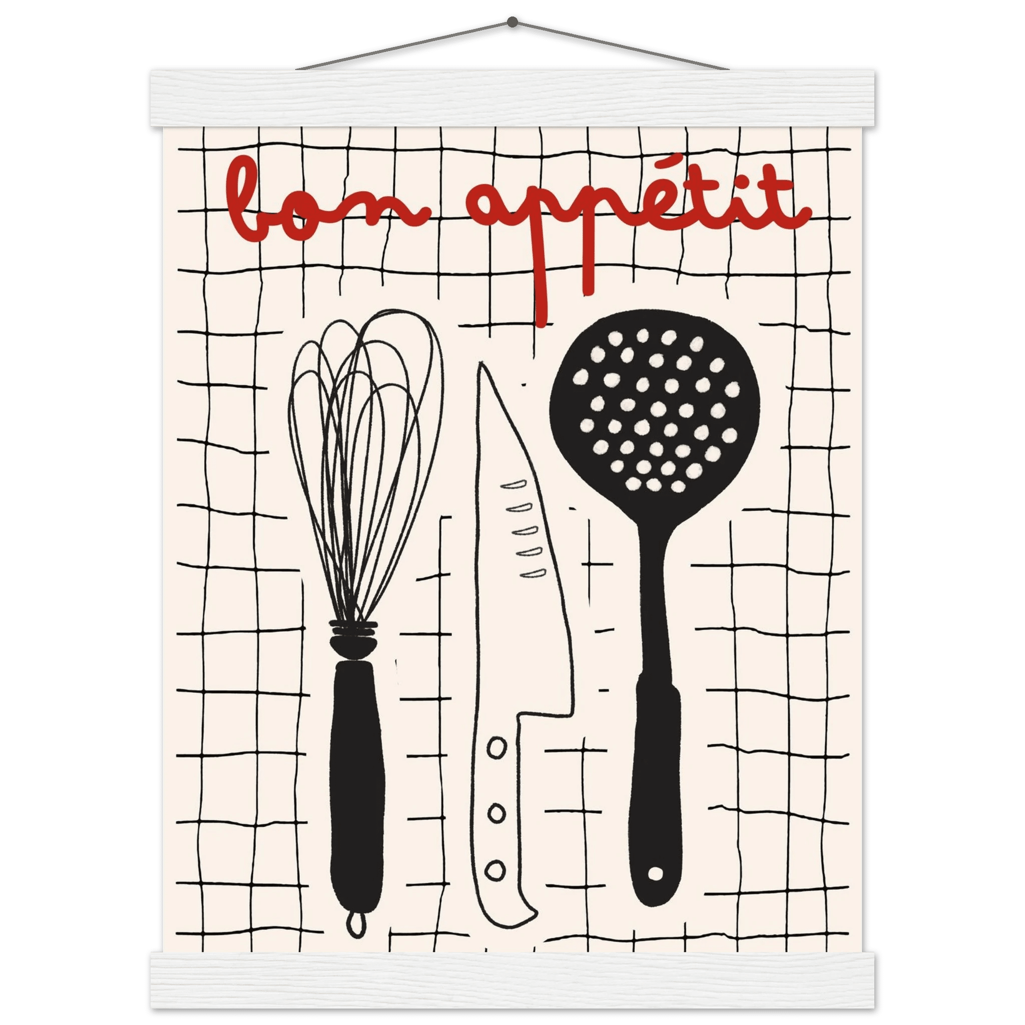 Bon Appétit French Kitchen Print | Bold Black Red Wall Art Poster - Evergreen Posters