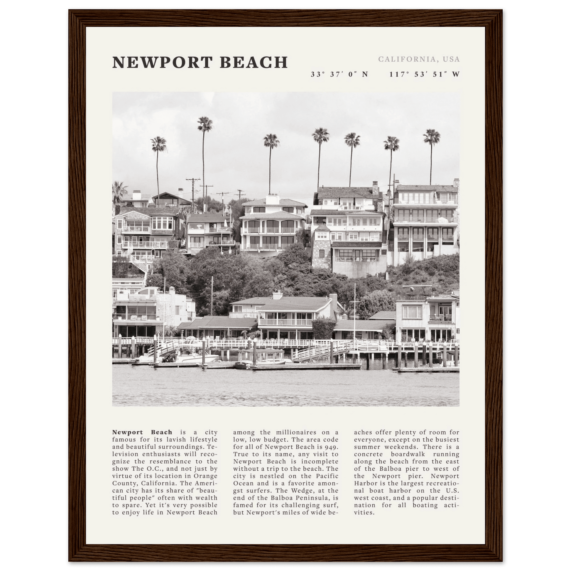 Newport Beach Poster | Black & White California Harbor Wall Art | Coastal Print - Evergreen Posters