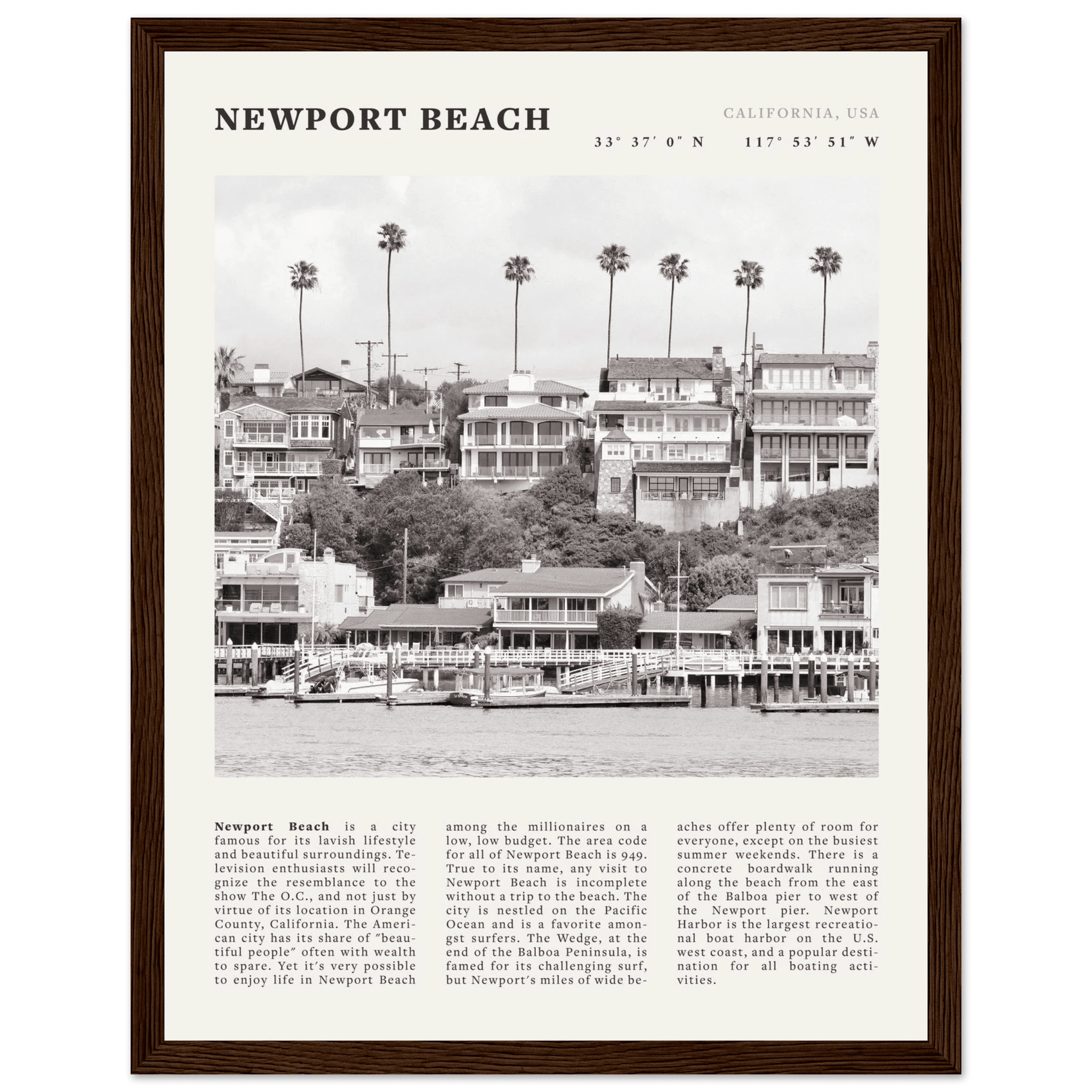 Newport Beach Poster | Black & White California Harbor Wall Art | Coastal Print - Evergreen Posters